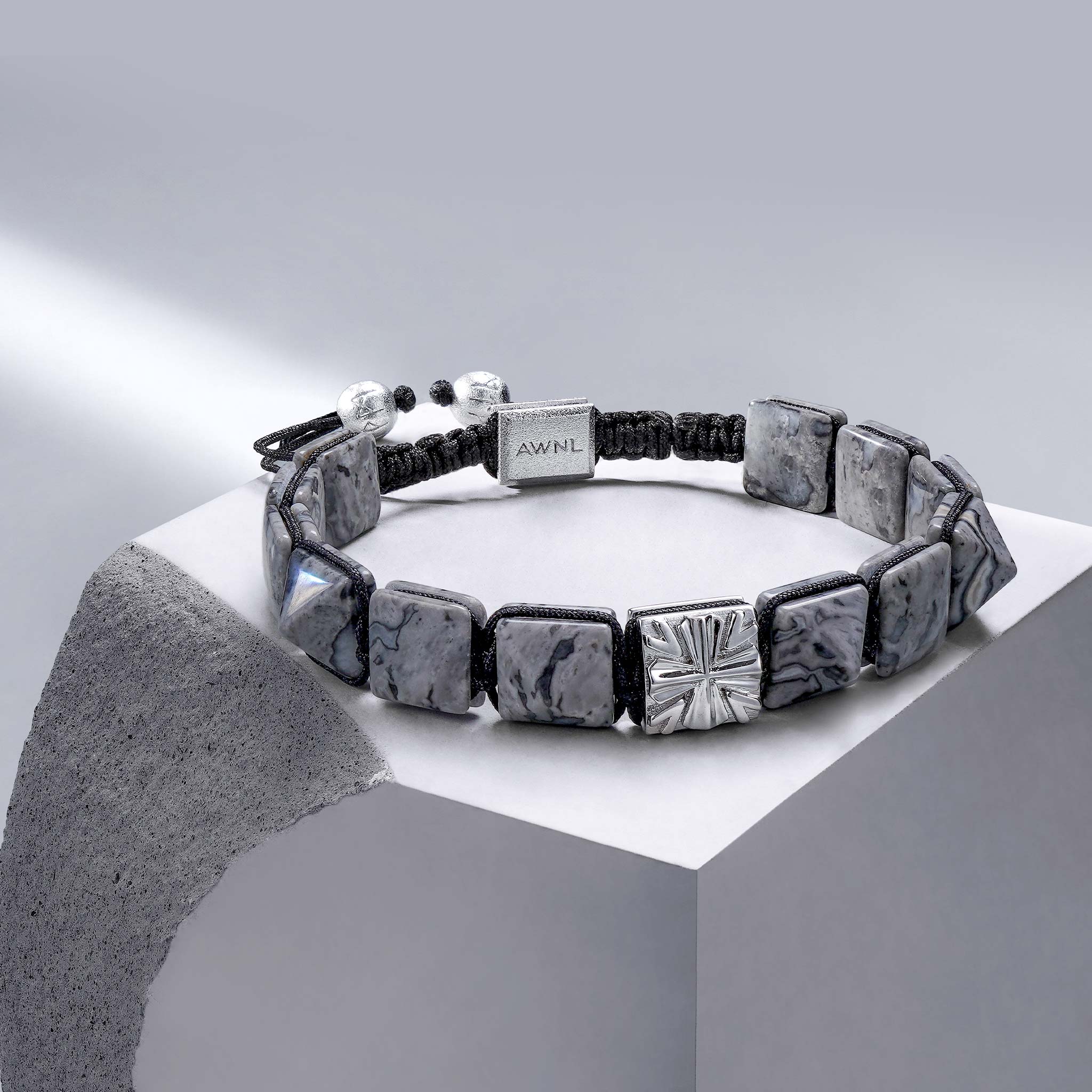 Men's Flatbead Bracelet with Picasso Jasper and Knight's Cross Charm Bracelets WAA FASHION GROUP