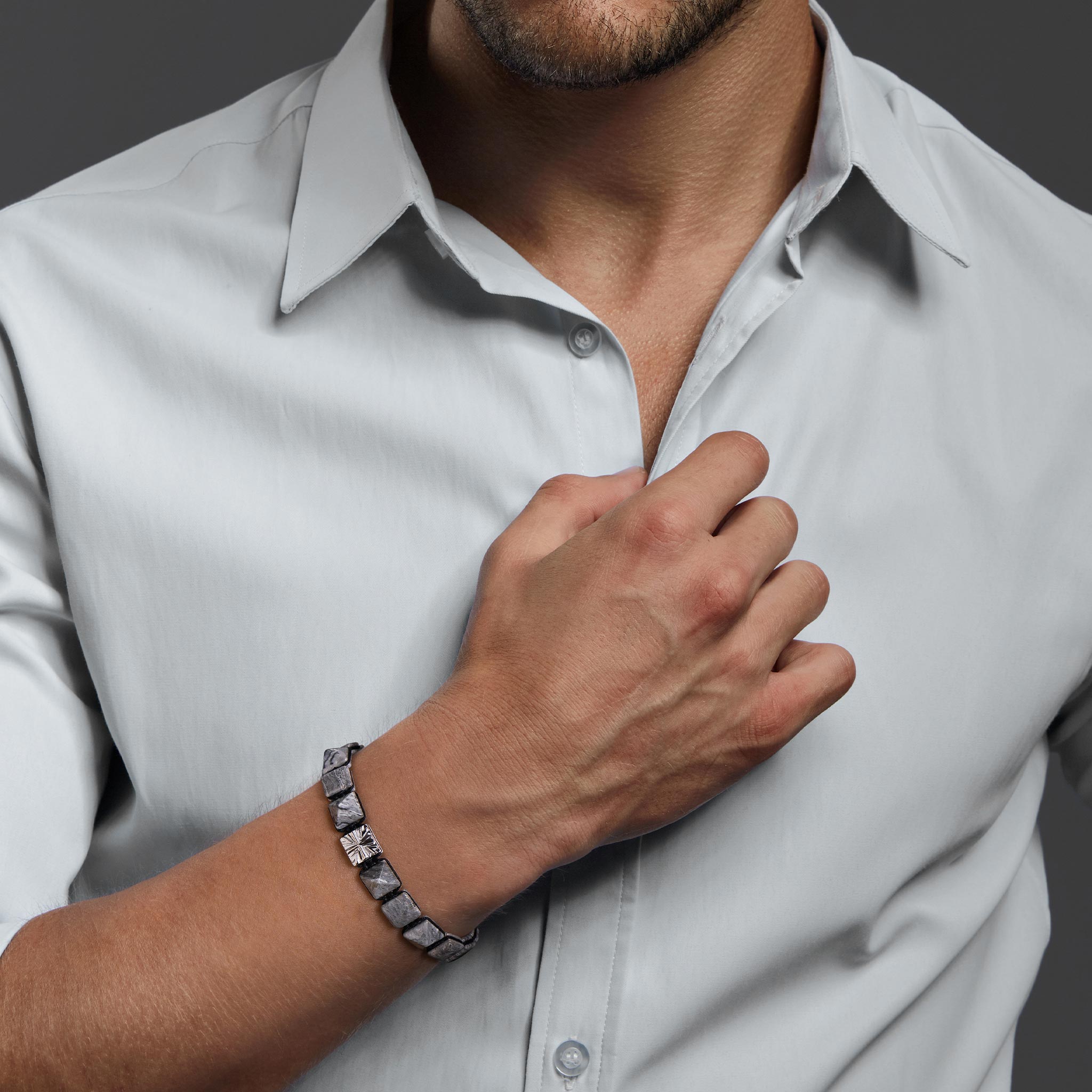 Men's Flatbead Bracelet with Picasso Jasper and Knight's Cross Charm Bracelets WAA FASHION GROUP