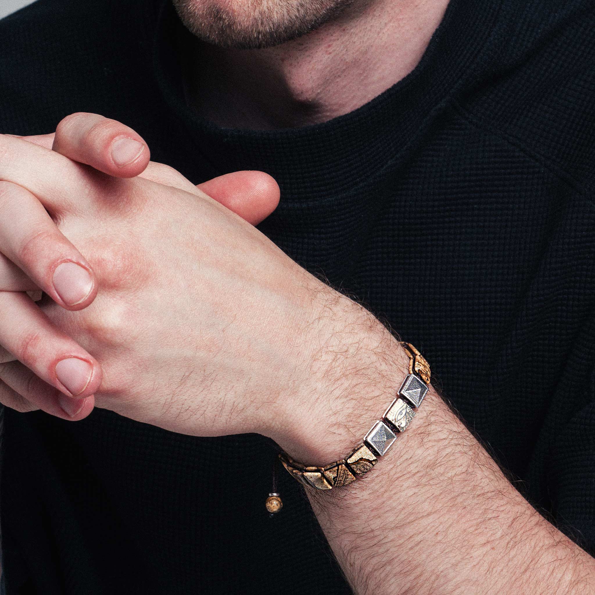 Men's Flatbead Bracelet with Picture Jasper, the Eye of Horus and Pyramid Charm Bracelets WAA FASHION GROUP