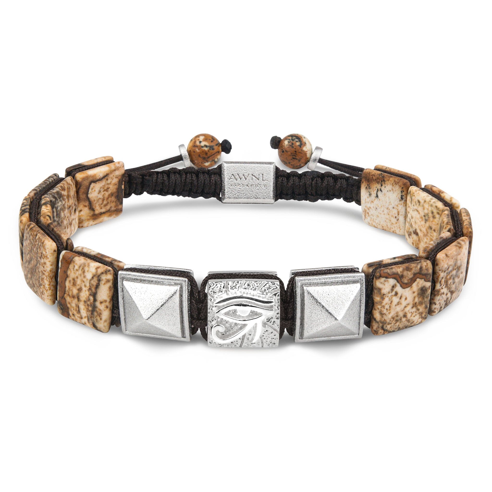 Men's Flatbead Bracelet with Picture Jasper, the Eye of Horus and Pyramid Charm Bracelets WAA FASHION GROUP