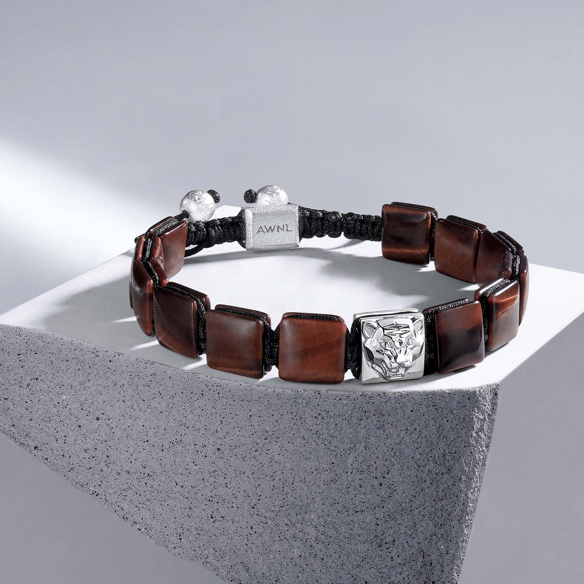 Men's Flatbead Bracelet with Tiger Eye and Tiger Head Charm Bracelets WAA FASHION GROUP