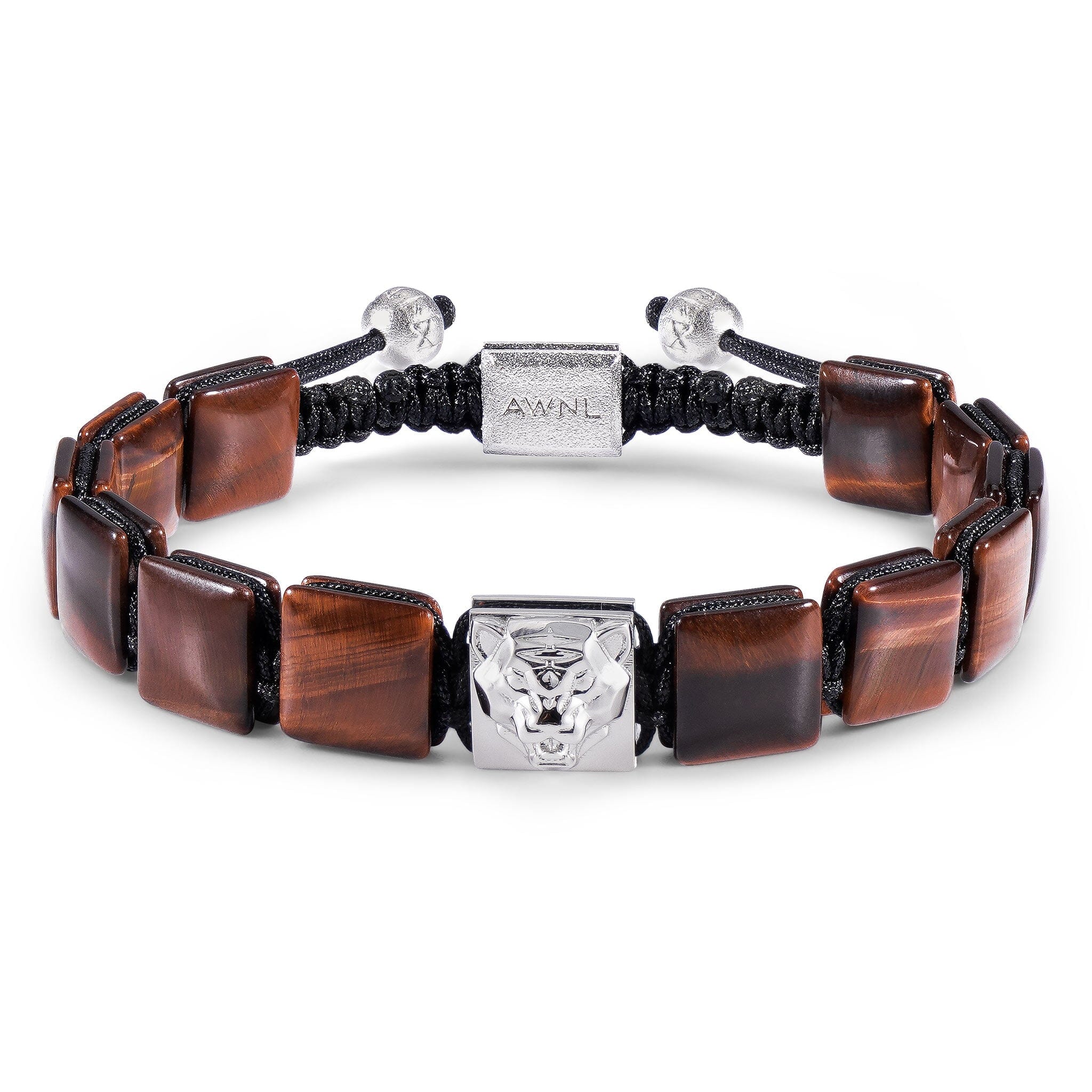 Men's Flatbead Bracelet with Tiger Eye and Tiger Head Charm Bracelets WAA FASHION GROUP