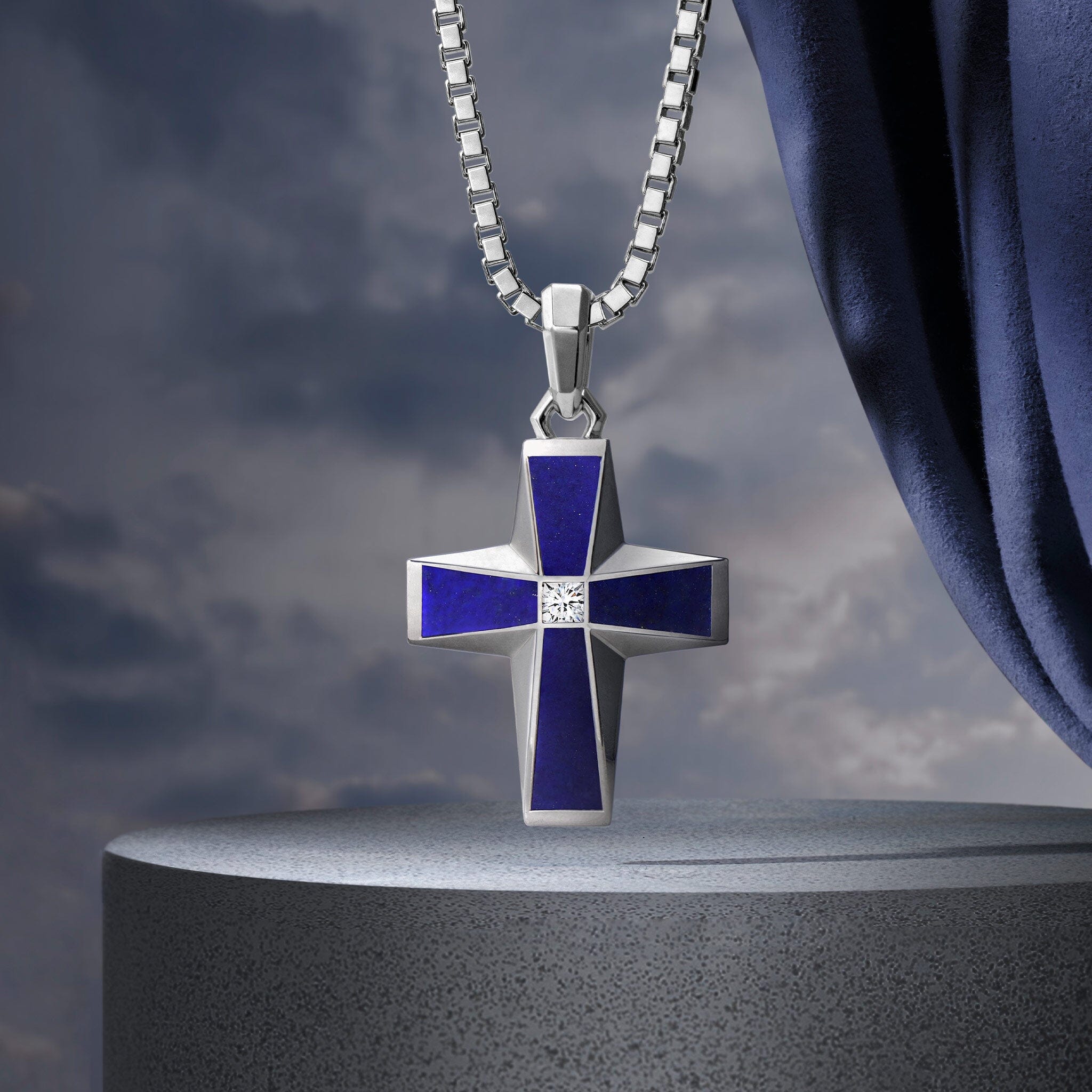 Men's Klein Blue Cross Necklace with Lapis Lazuli Necklaces WAA FASHION GROUP