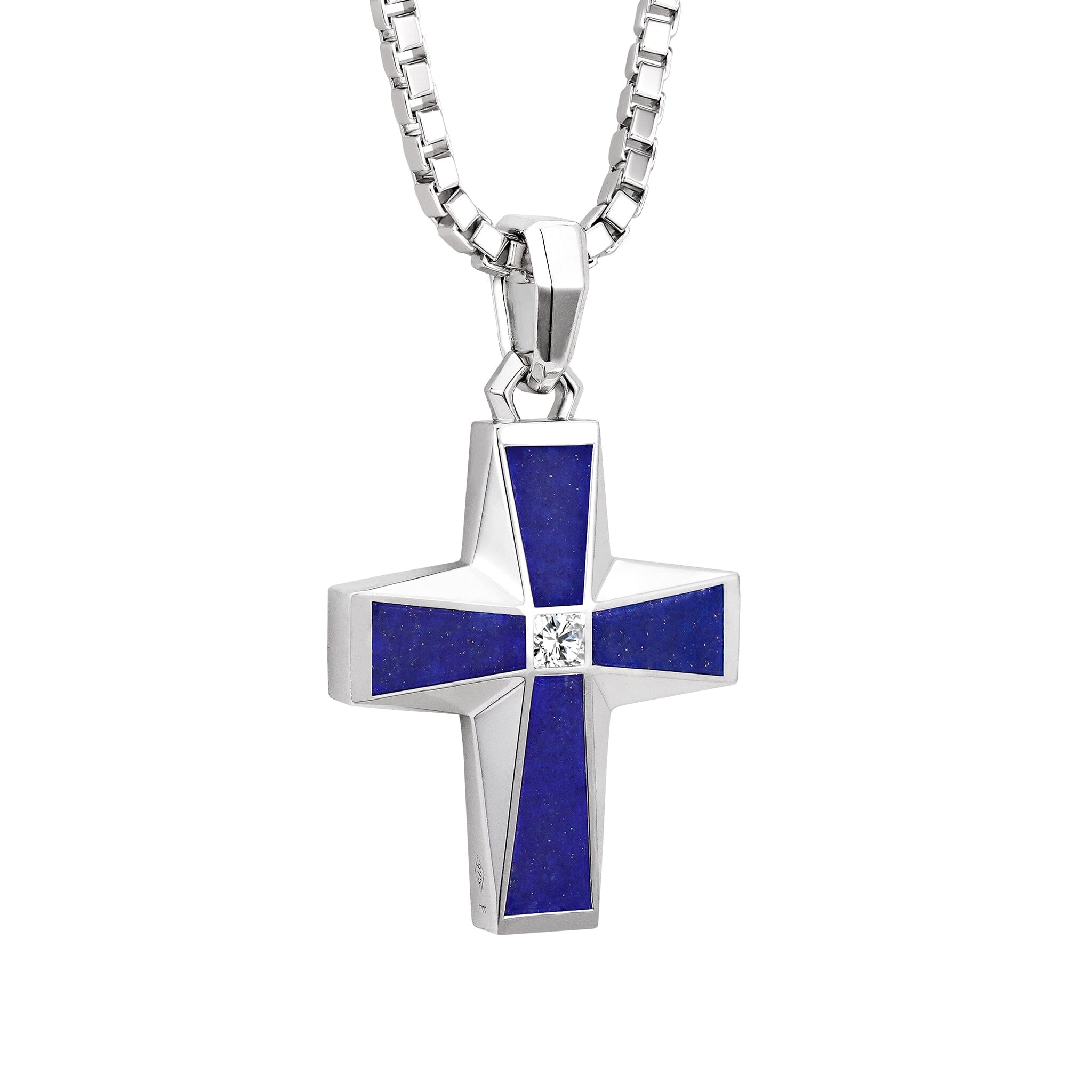Men's Klein Blue Cross Necklace with Lapis Lazuli Necklaces WAA FASHION GROUP