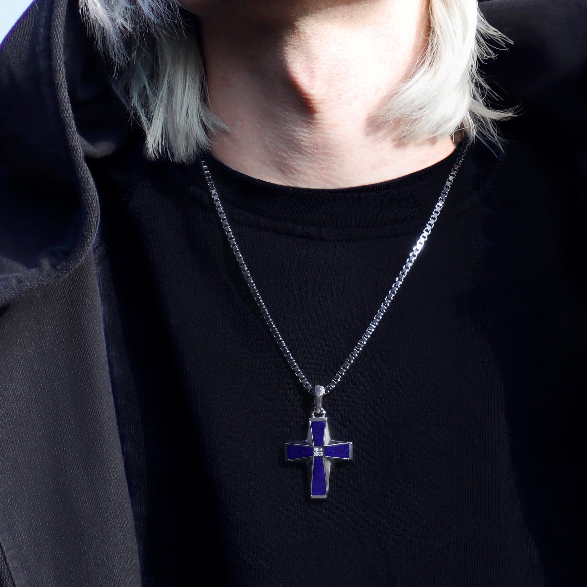 Men's Klein Blue Cross Necklace with Lapis Lazuli Necklaces WAA FASHION GROUP 