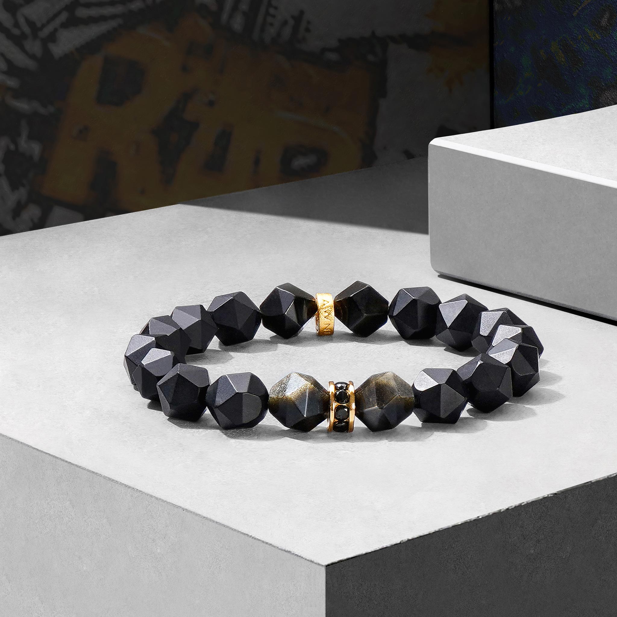 Men's Mars Beaded Bracelet with Golden Obsidian and Black Onyx Bracelets WAA FASHION GROUP 