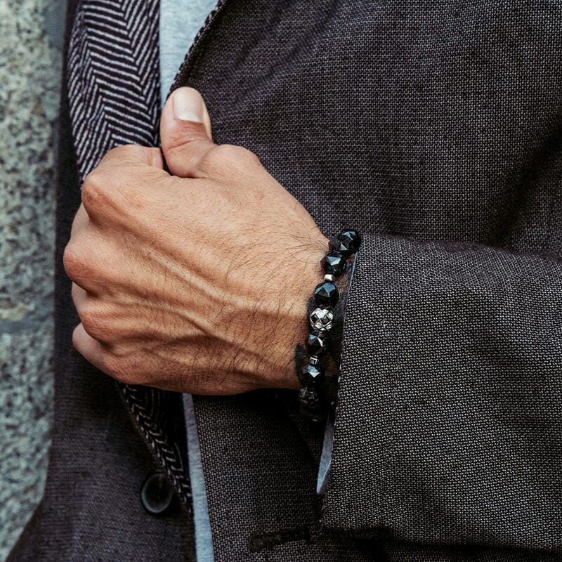 Men's Nuummite Beaded Bracelet with Dark Star Charm Bracelets AWNL Jewelry