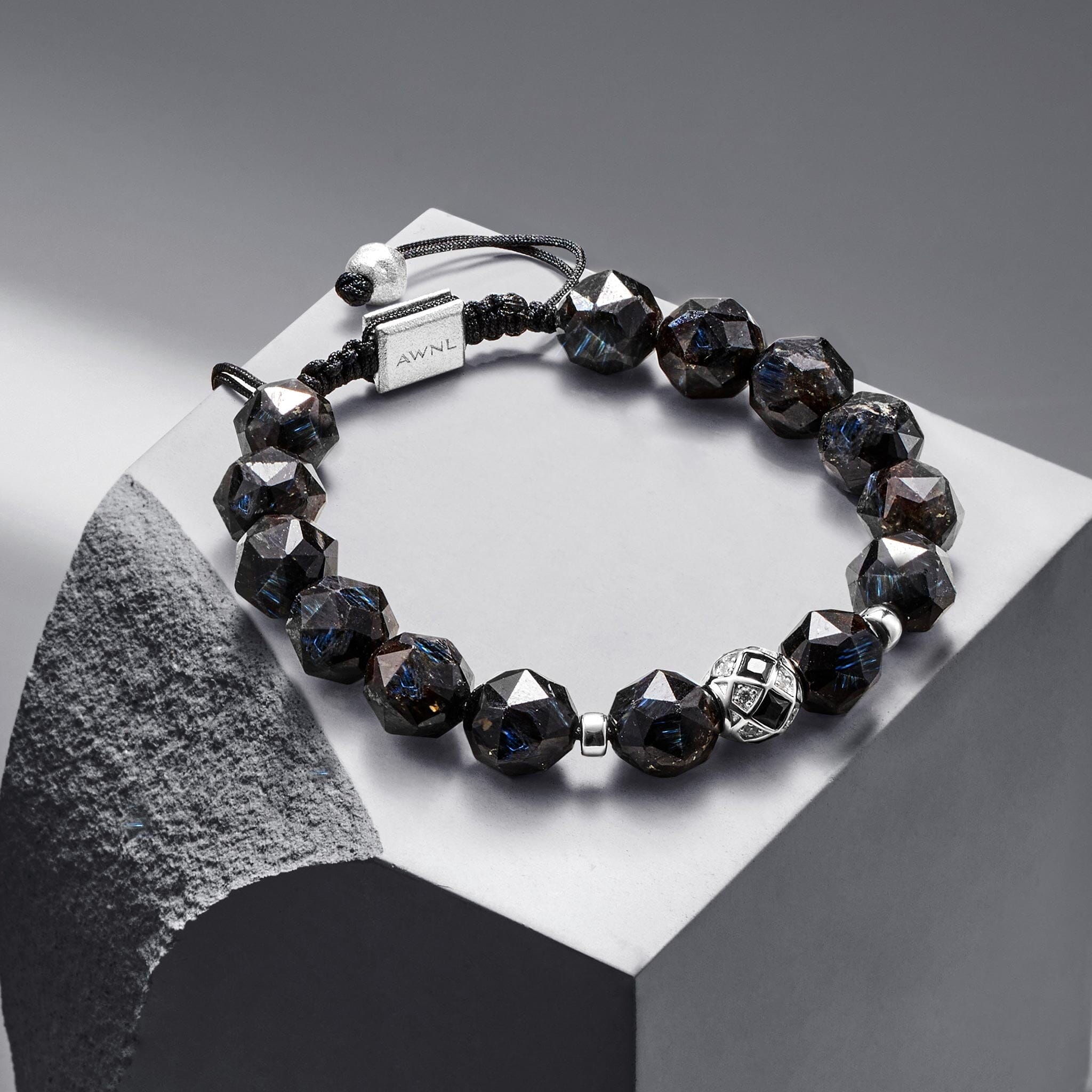 Men's Nuummite Beaded Bracelet with Dark Star Charm Bracelets WAA FASHION GROUP