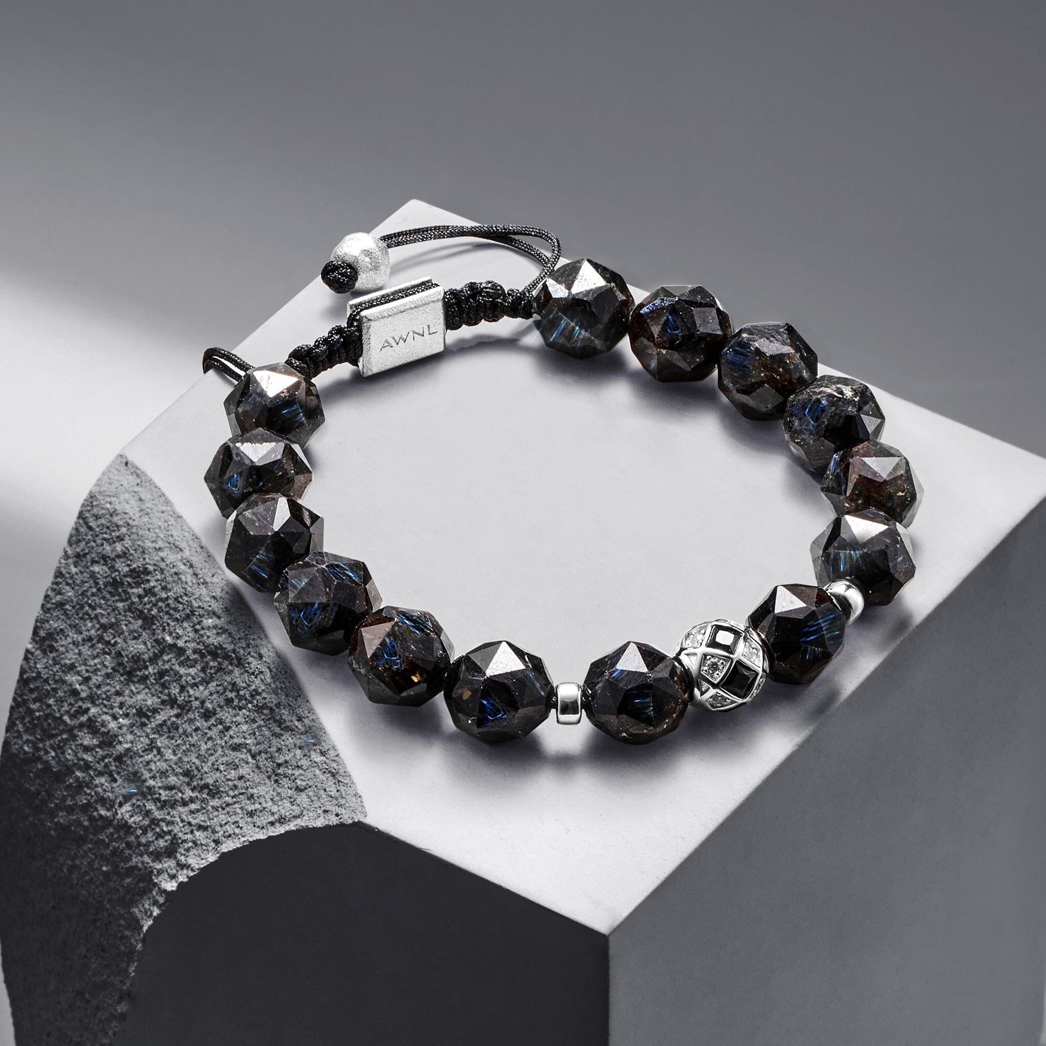 Men's Nuummite Beaded Bracelet with Dark Star Charm Bracelets WAA FASHION GROUP 