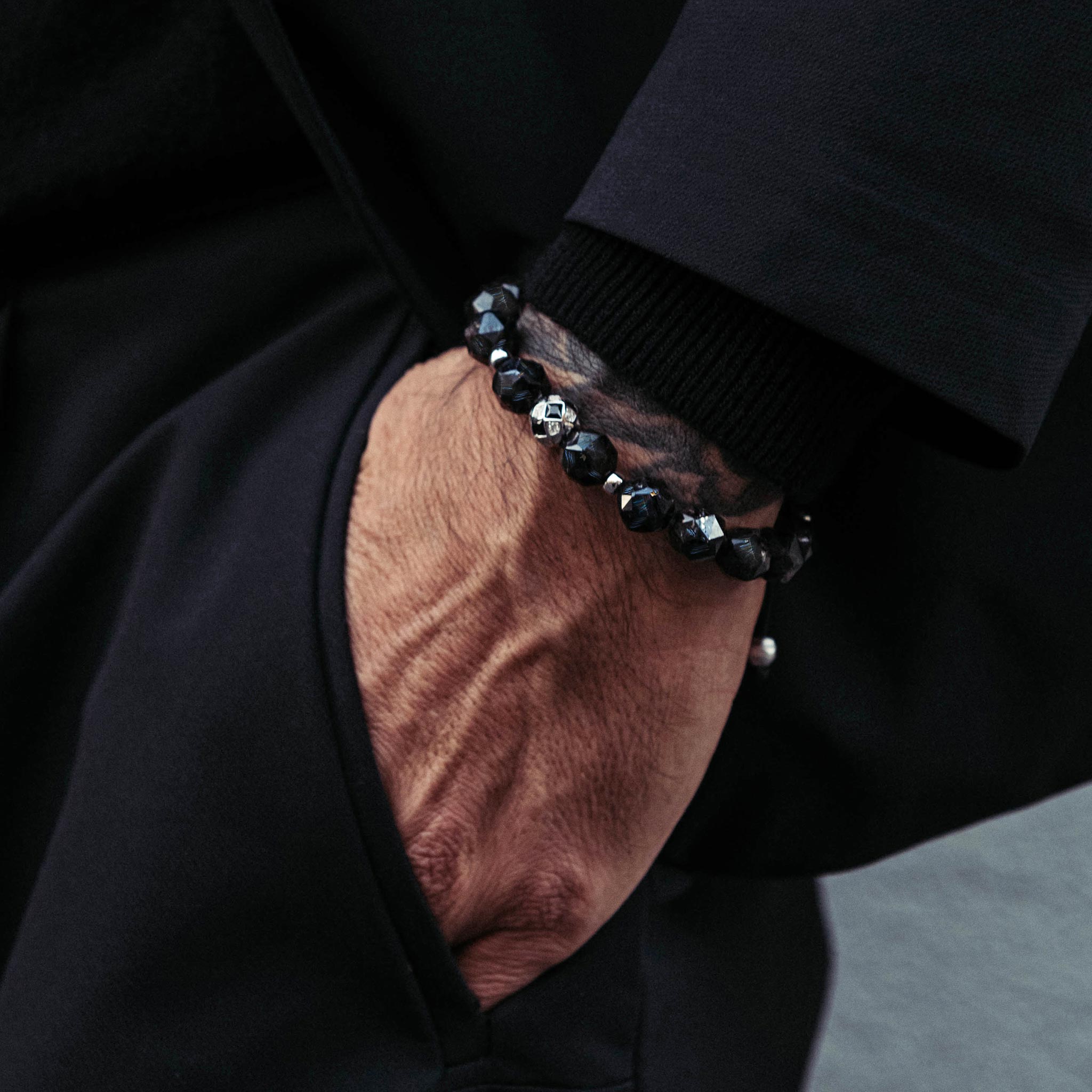 Men's Nuummite Beaded Bracelet with Dark Star Charm Bracelets WAA FASHION GROUP