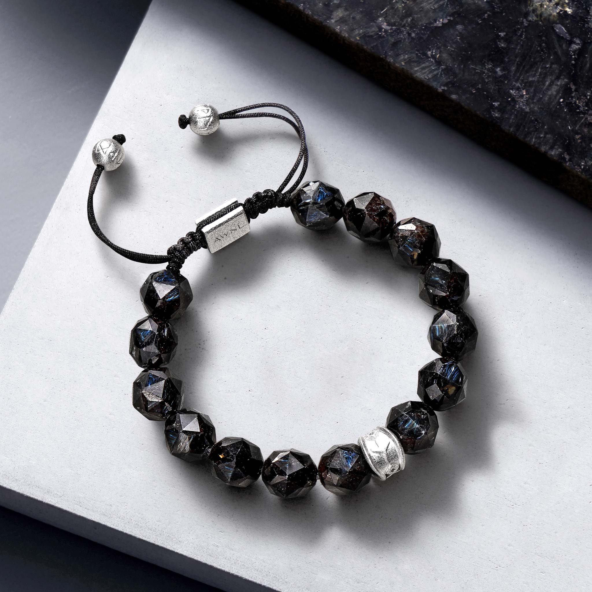 Men's Nuummite Beaded Bracelet with Healing Runes Charm Bracelets WAA FASHION GROUP