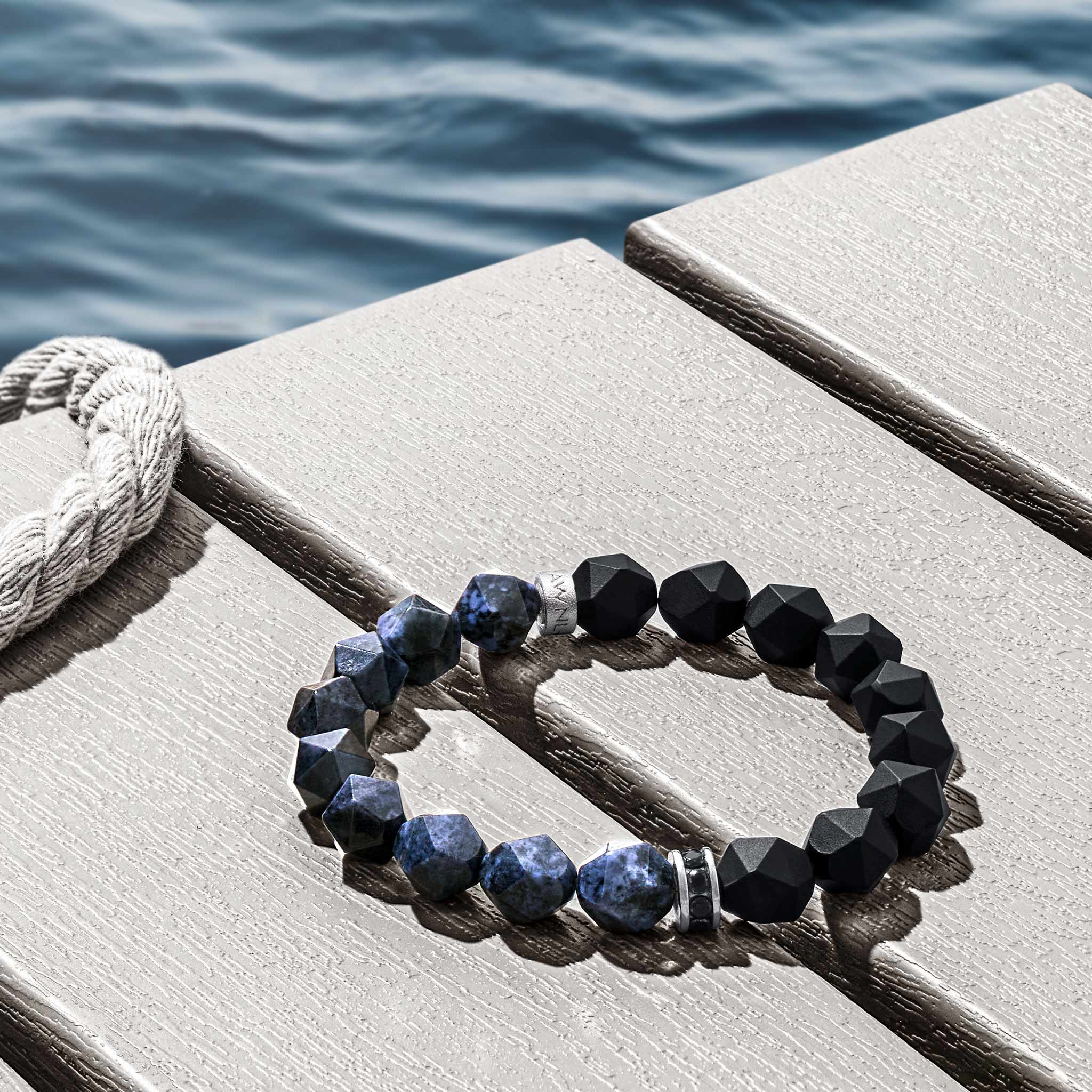 Men's Poseidon Beaded Bracelet with Black Onyx and Blue Dumortierite Bracelets WAA FASHION GROUP