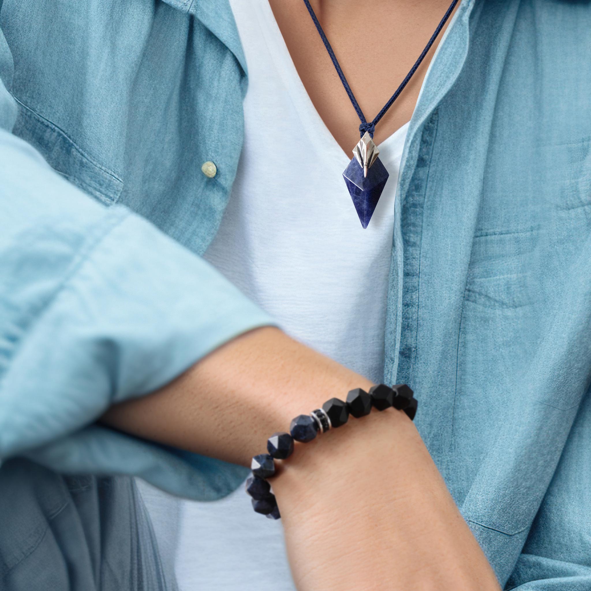 Men's Poseidon Beaded Bracelet with Black Onyx and Blue Dumortierite Bracelets WAA FASHION GROUP 