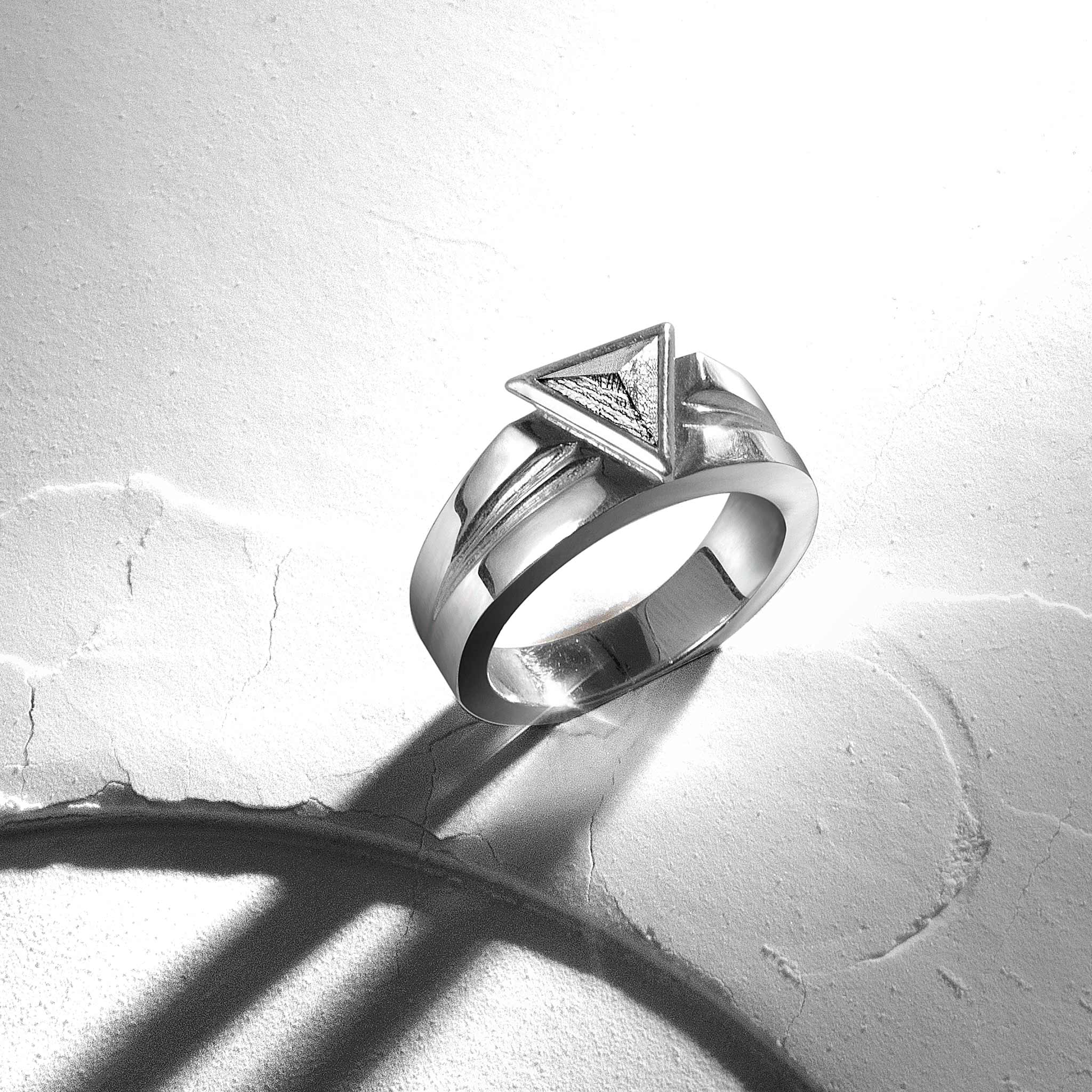Men's Pyramid Silver Ring with Meteorite Rings AWNL