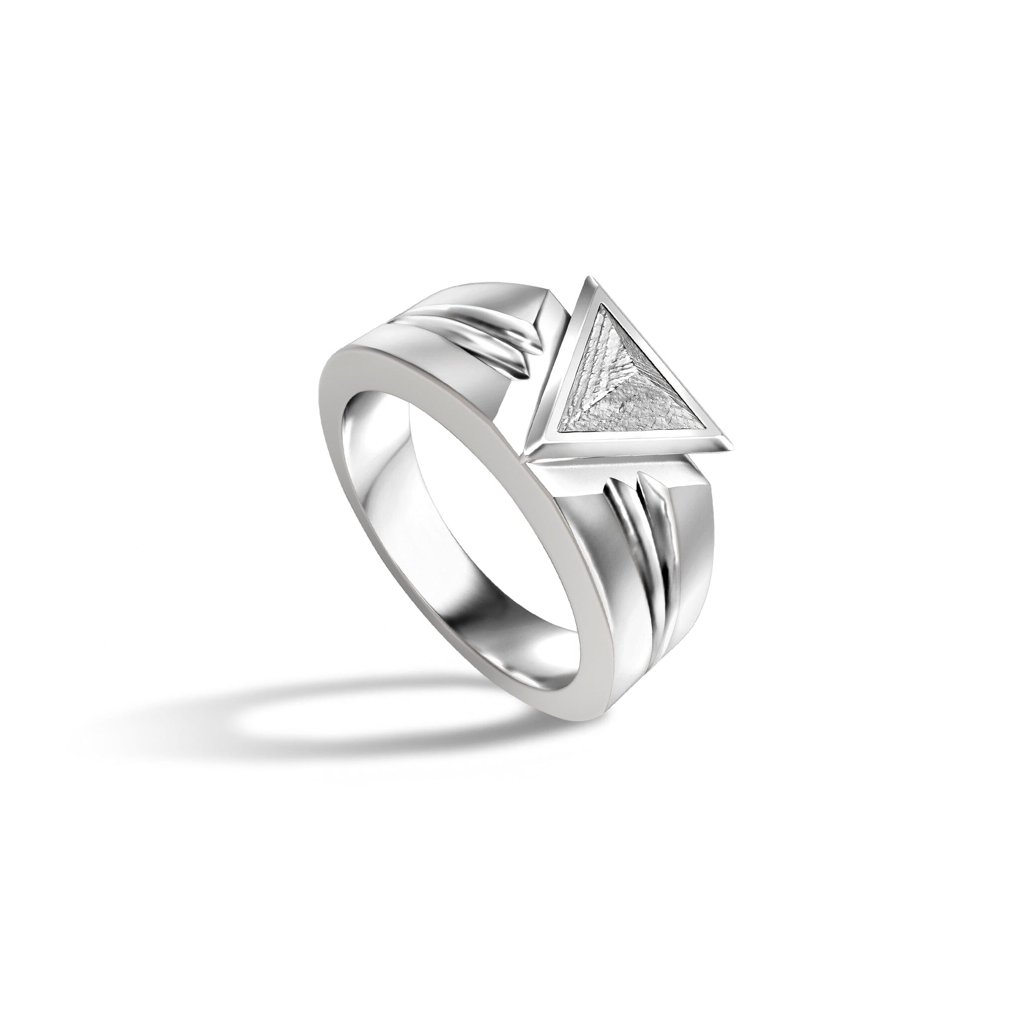 Men's Pyramid Silver Ring with Meteorite Rings AWNL