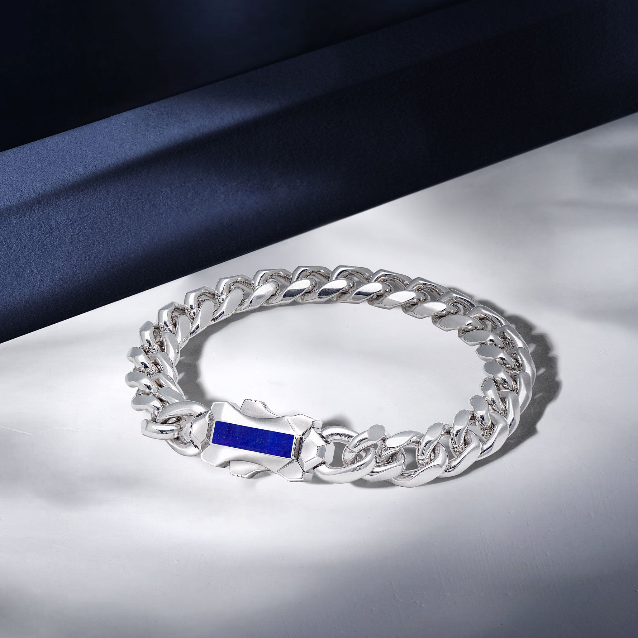 Men's Silver Chain Bracelet with Lapis Lazuli Bracelets WAA FASHION GROUP 