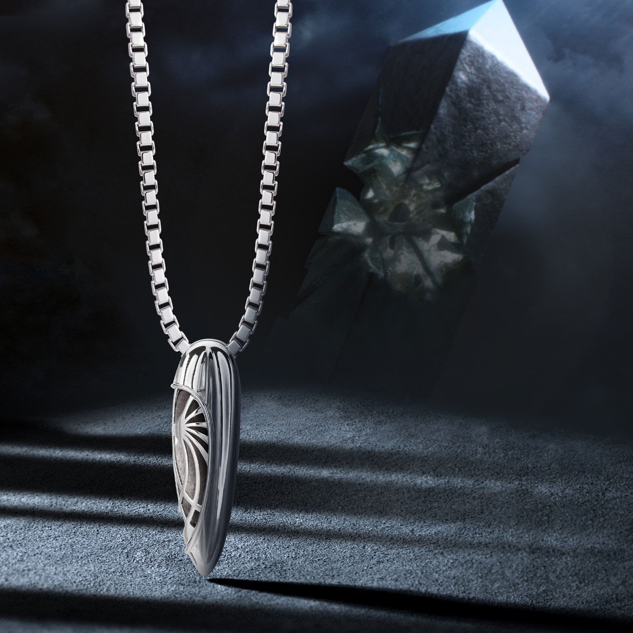 Men's Silver Time Capsule Necklace with Obsidian Necklaces WAA FASHION GROUP