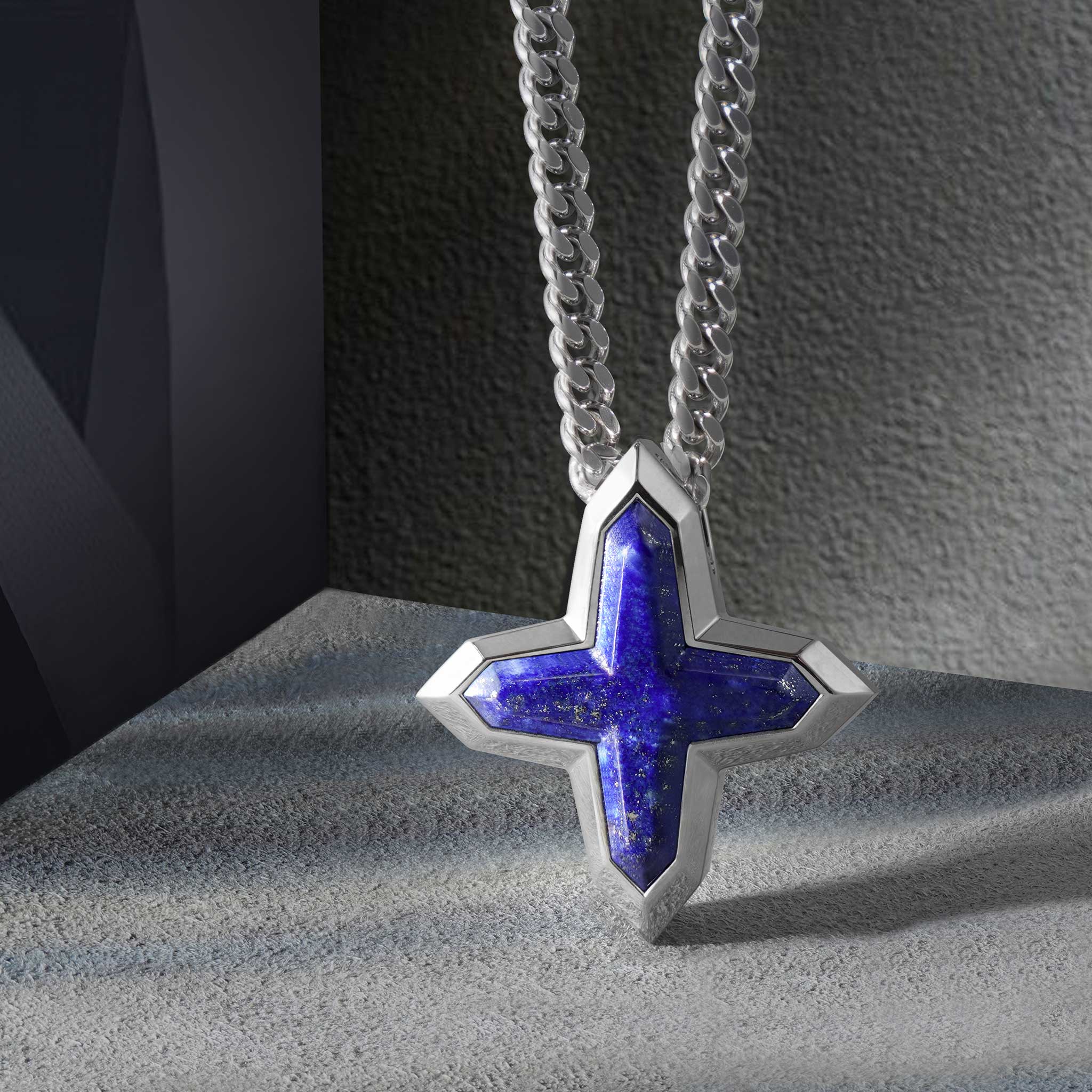 Men's Sirius Cross Necklace with Lapis Lazuli Necklaces WAA FASHION GROUP 