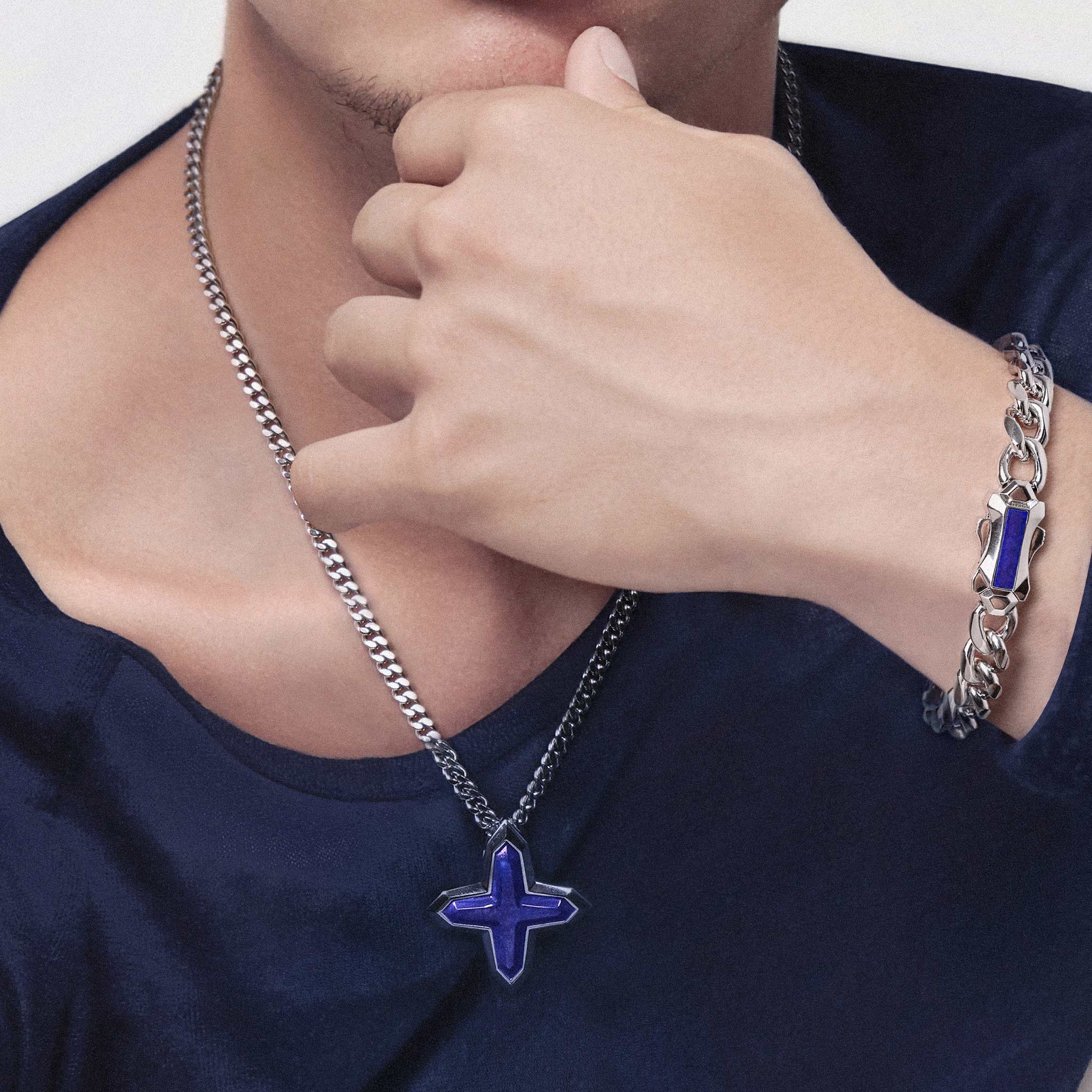 Men's Sirius Cross Necklace with Lapis Lazuli Necklaces WAA FASHION GROUP 