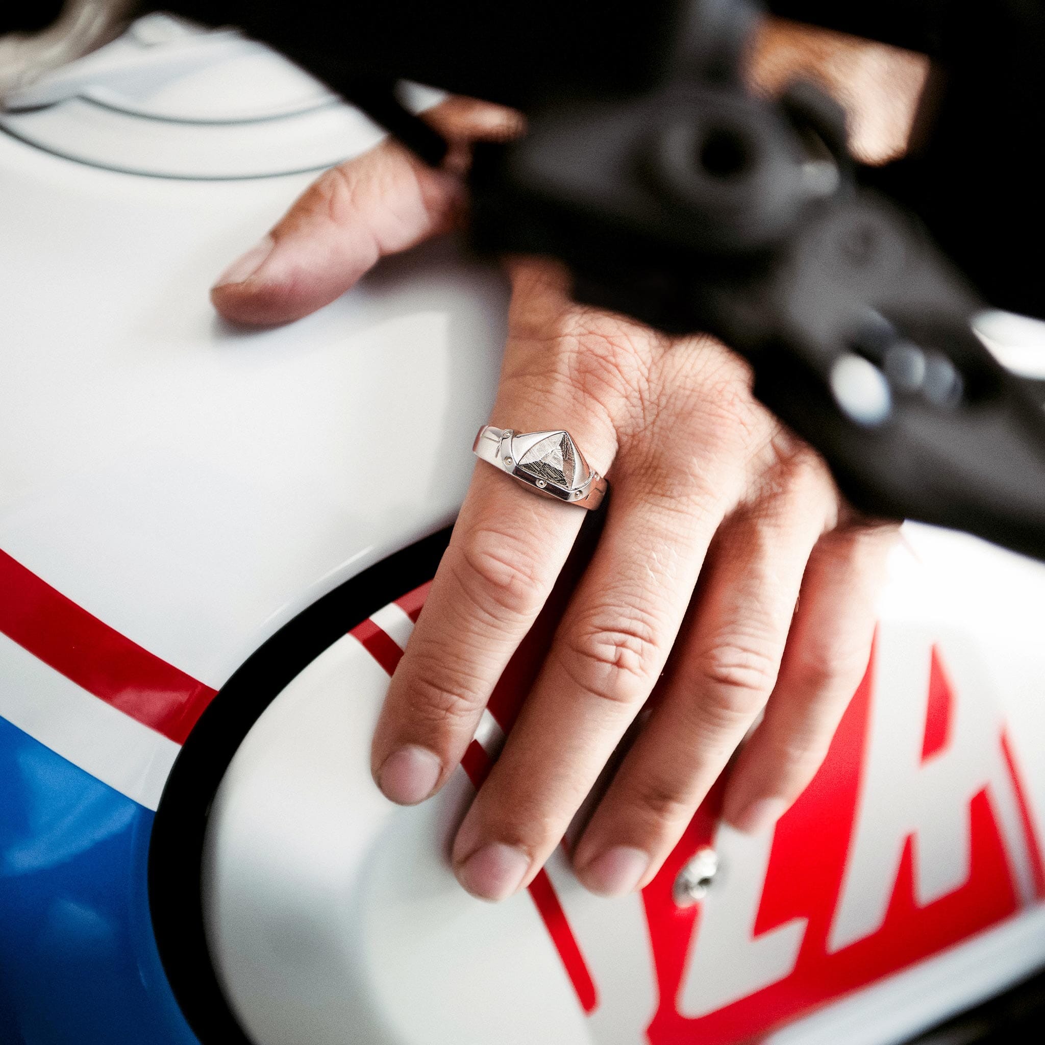 Men's Spaceship Silver Ring with Meteorite Rings AWNL 