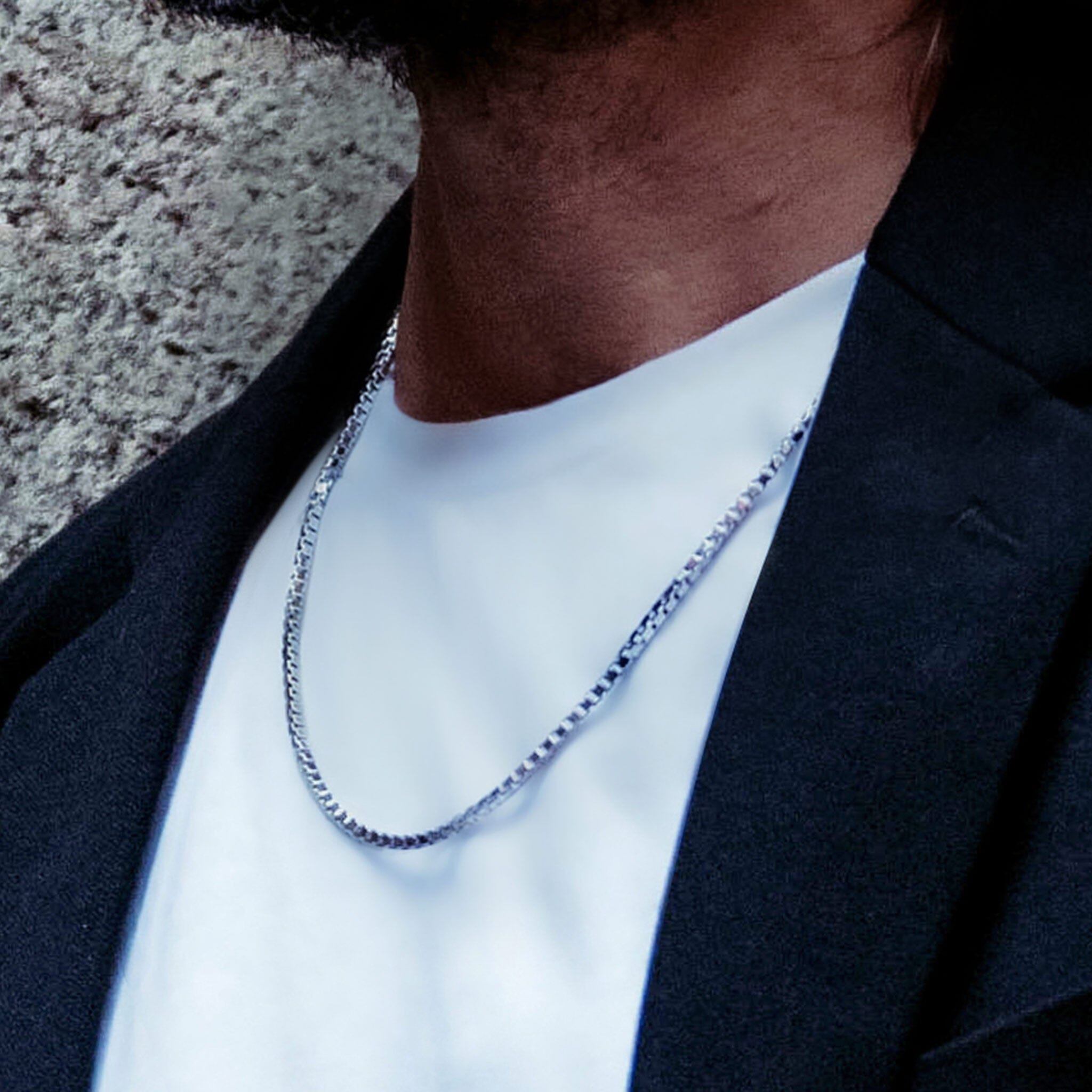 Men's Sterling Silver Box Chain Chains WAA FASHION GROUP 