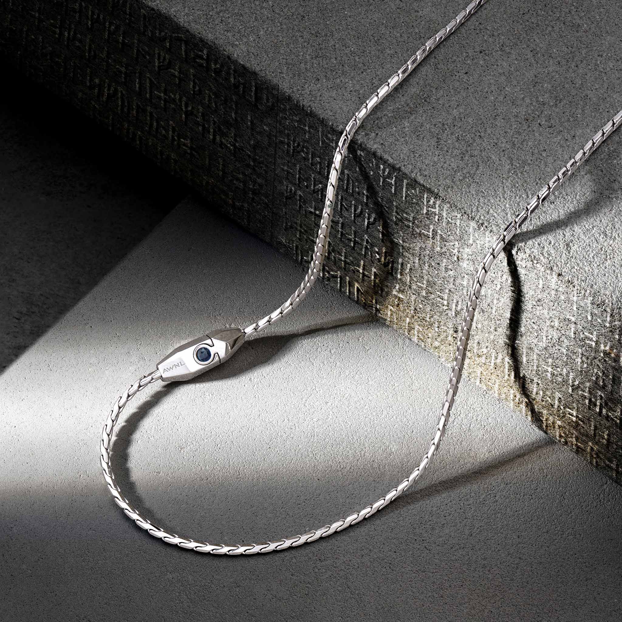 Men's Sterling Silver Chain Necklace with Sapphire Clasp Chains WAA FASHION GROUP