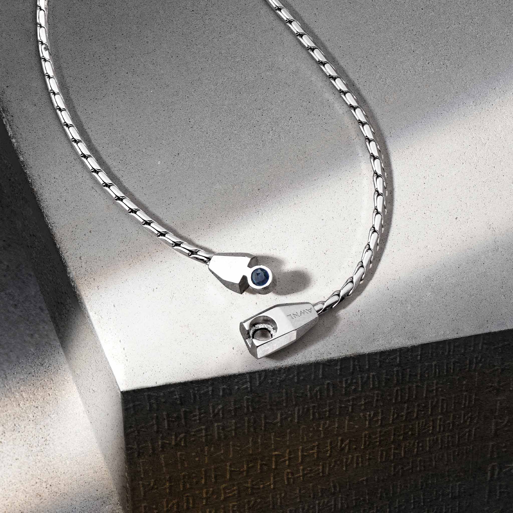 Men's Sterling Silver Chain Necklace with Sapphire Clasp Chains WAA FASHION GROUP