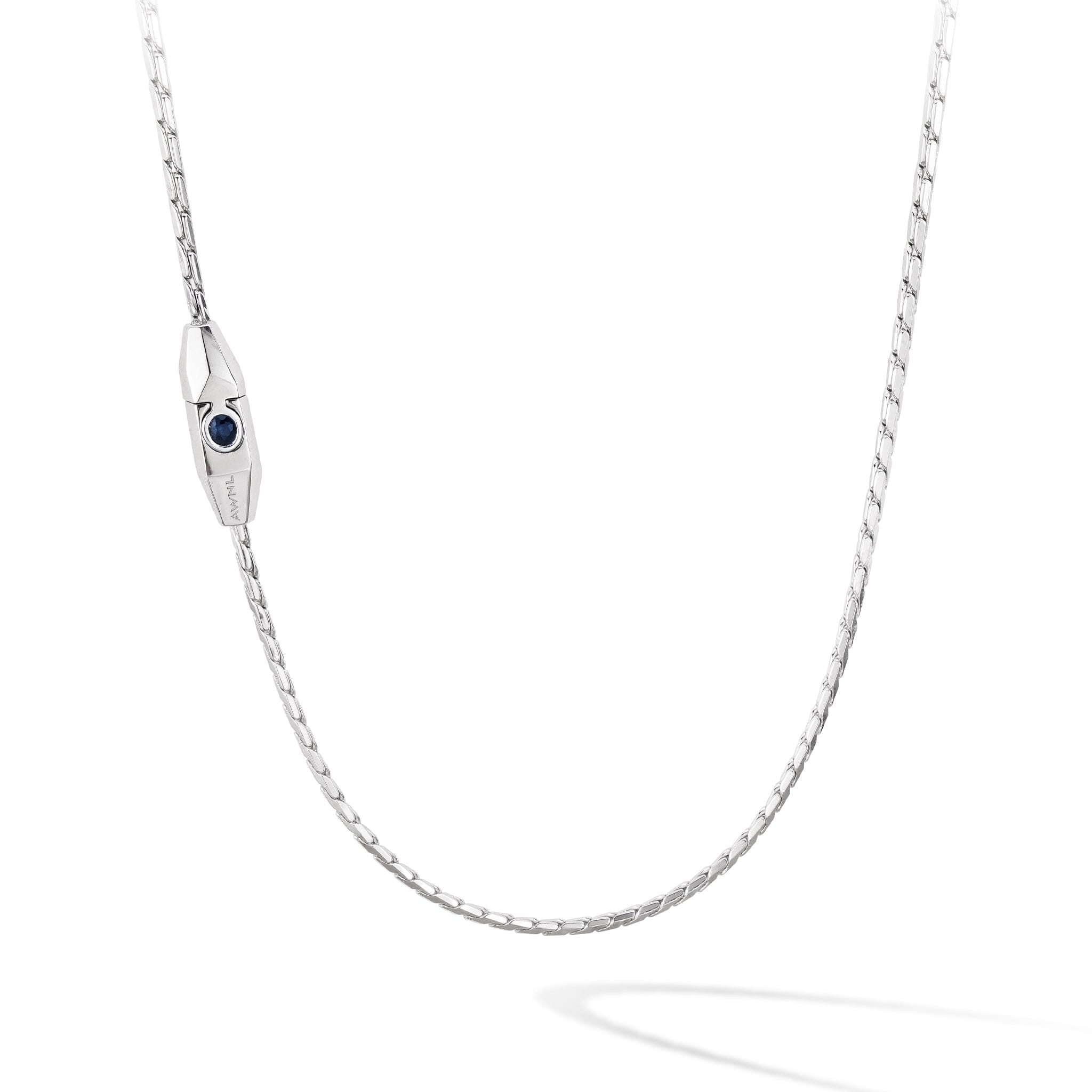 Men's Sterling Silver Chain Necklace with Sapphire Clasp Chains WAA FASHION GROUP 