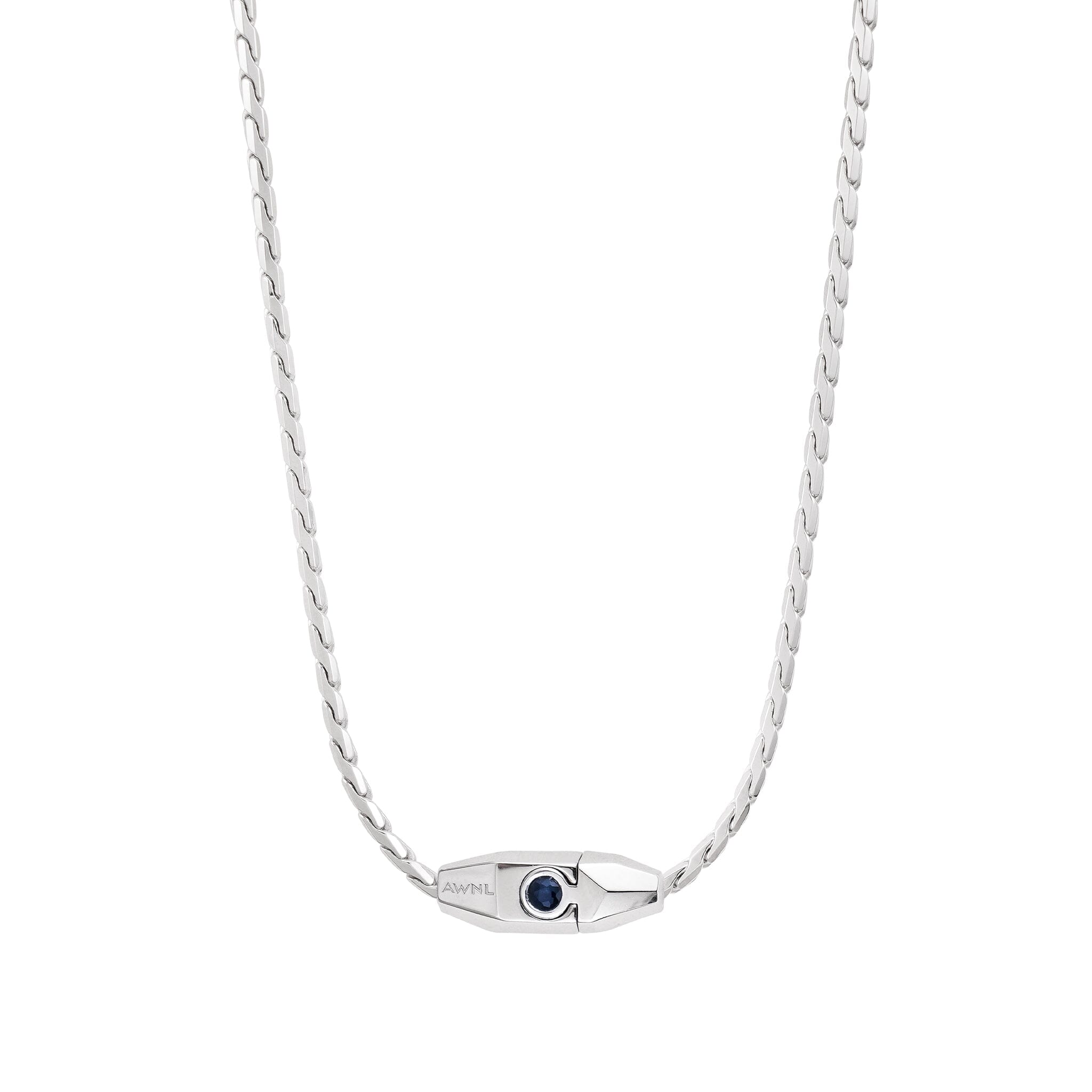 Men's Sterling Silver Chain Necklace with Sapphire Clasp Chains WAA FASHION GROUP Regular