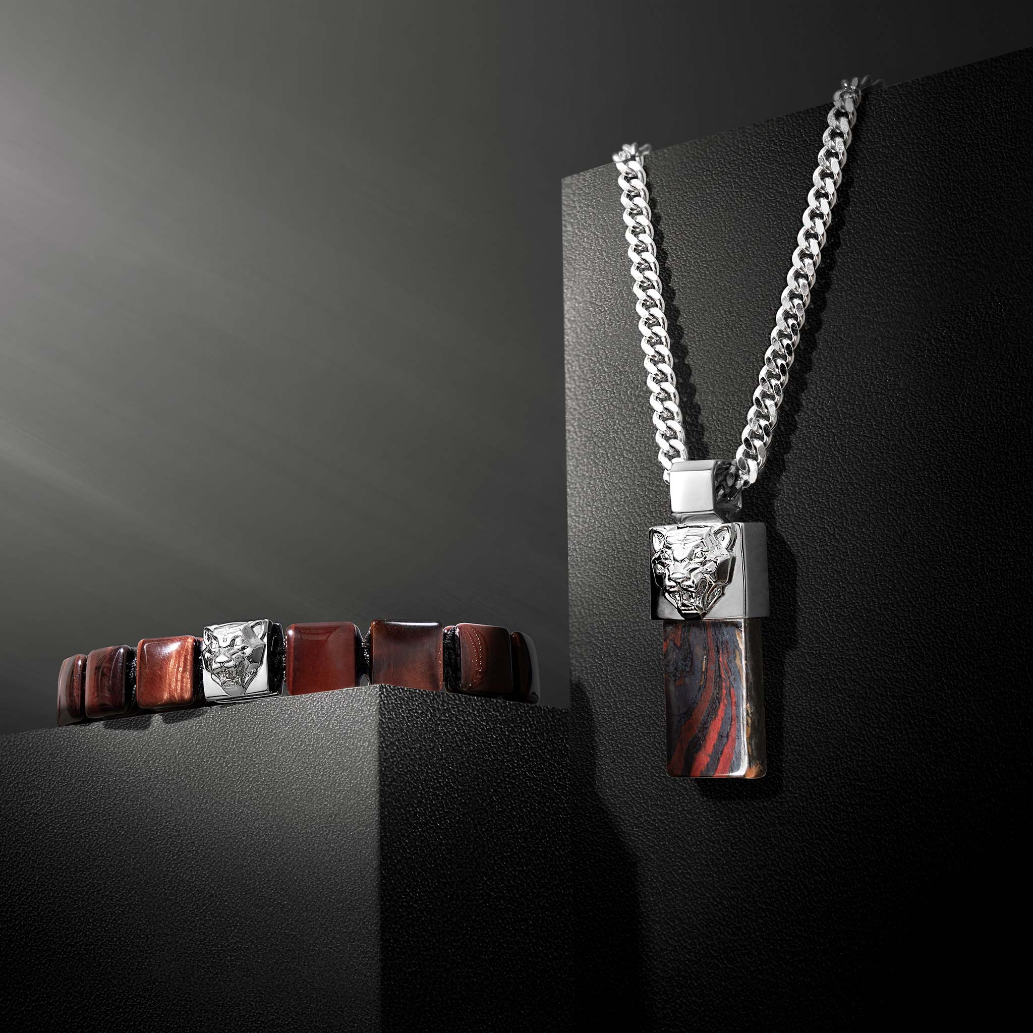 Men's Tiger Necklace with Red Tiger Iron Necklaces WAA FASHION GROUP