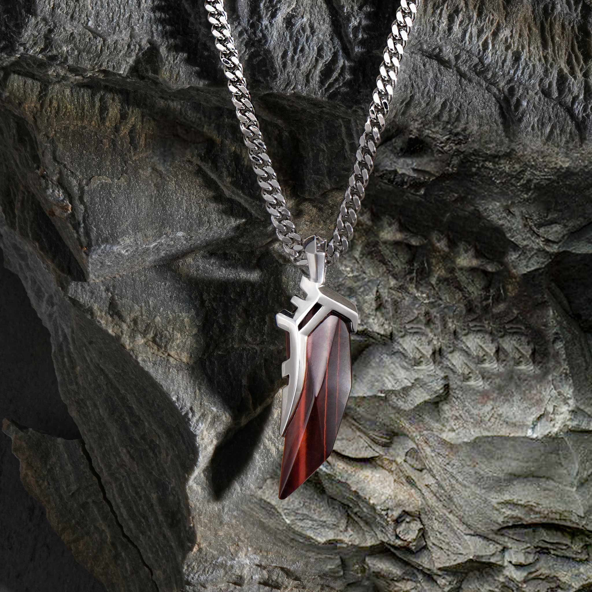 Men's Tiger Tooth Necklace with Red Tiger Eye Necklaces WAA FASHION GROUP 