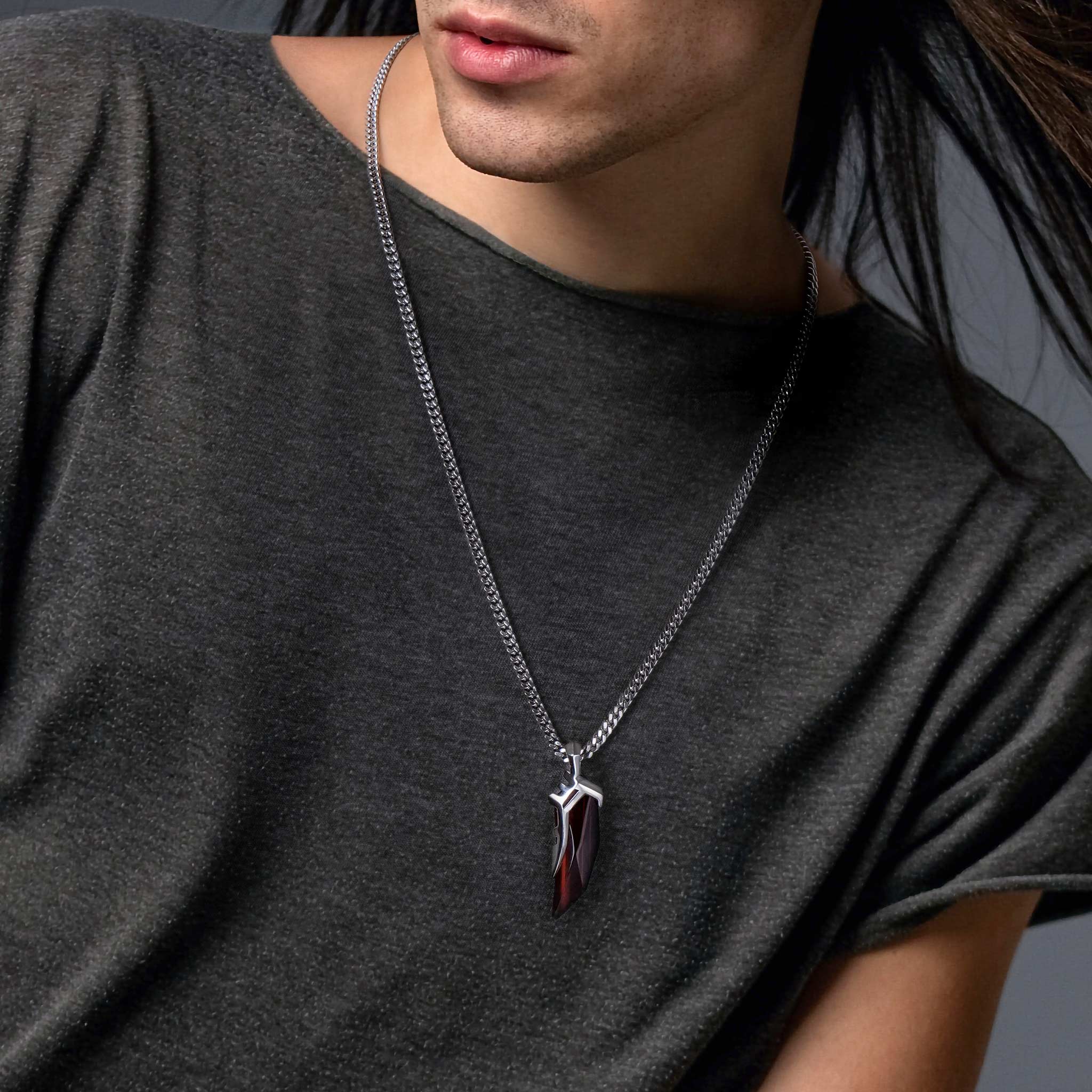 Men's Tiger Tooth Necklace with Red Tiger Eye Necklaces WAA FASHION GROUP