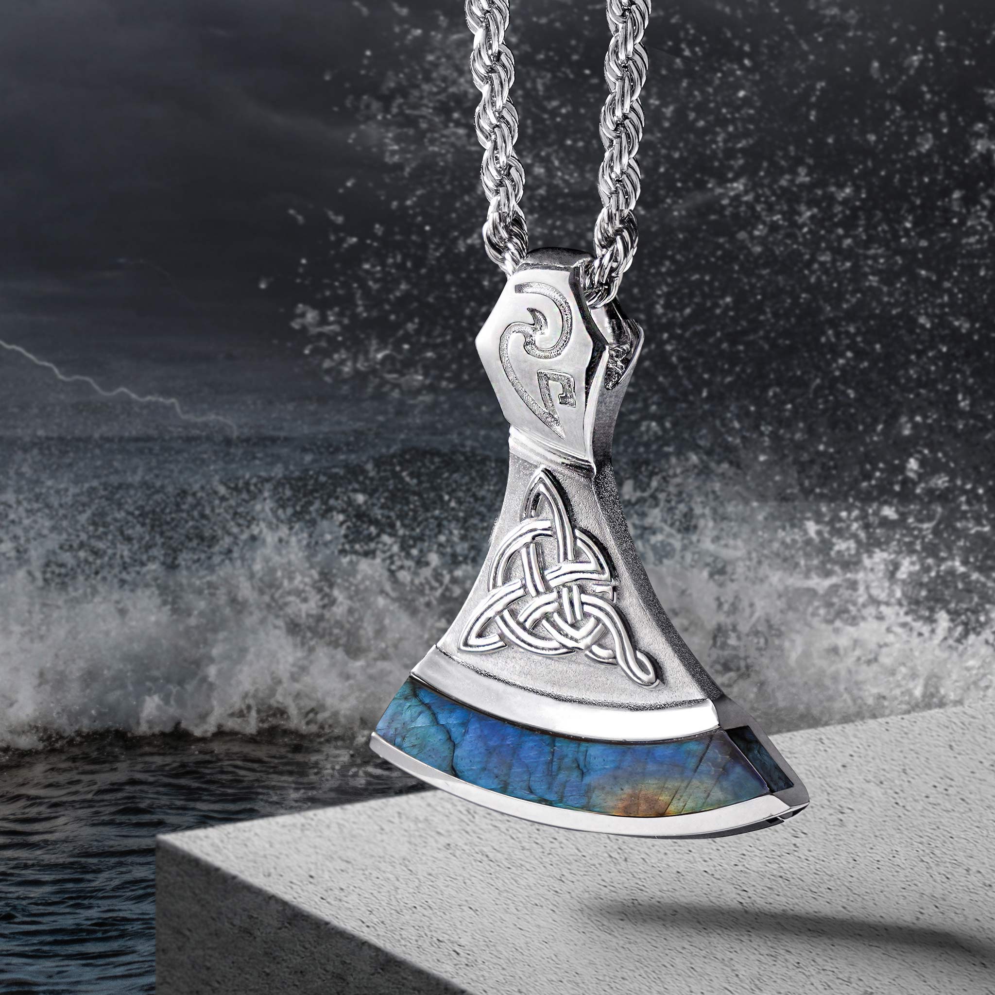 Men's Tomahawk Necklace with Spectrolite Necklaces WAA FASHION GROUP