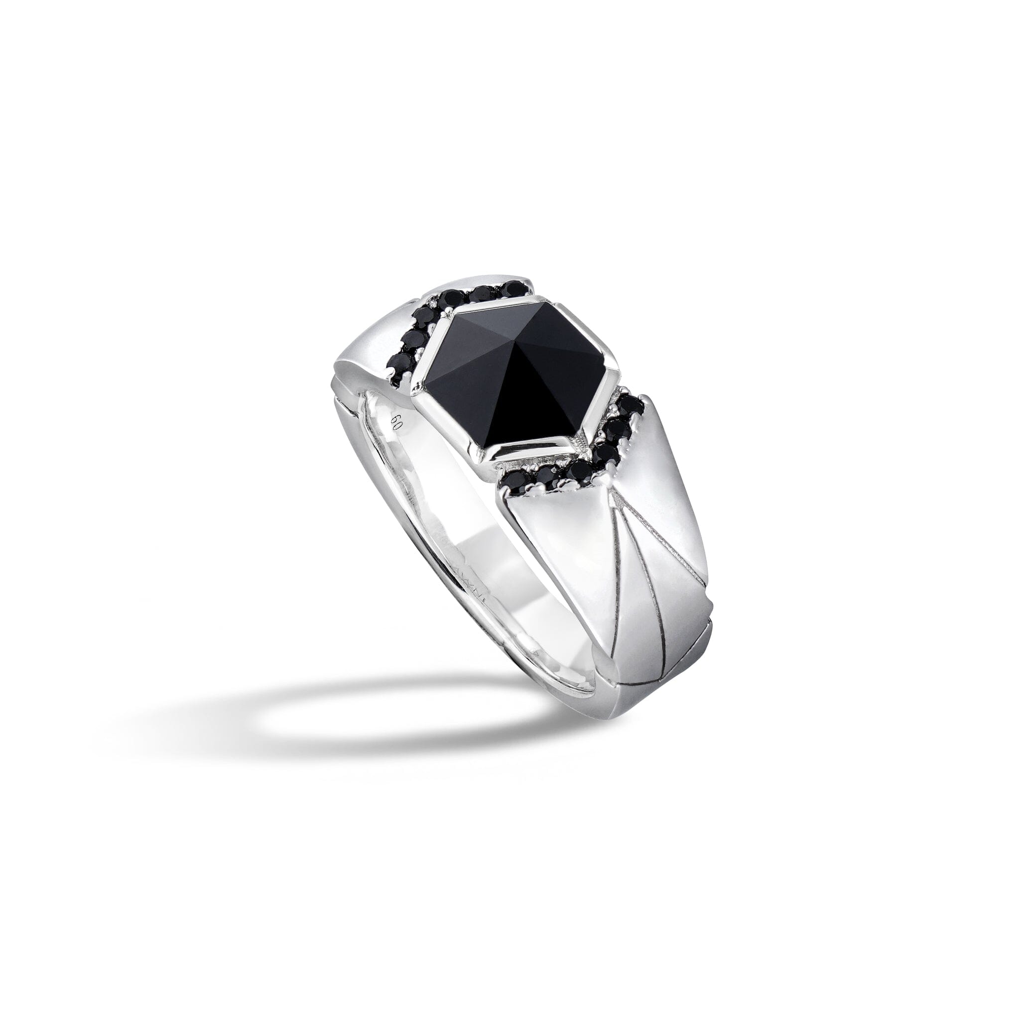 Men's Wide Band Shield Ring with Black Onyx Rings AWNL