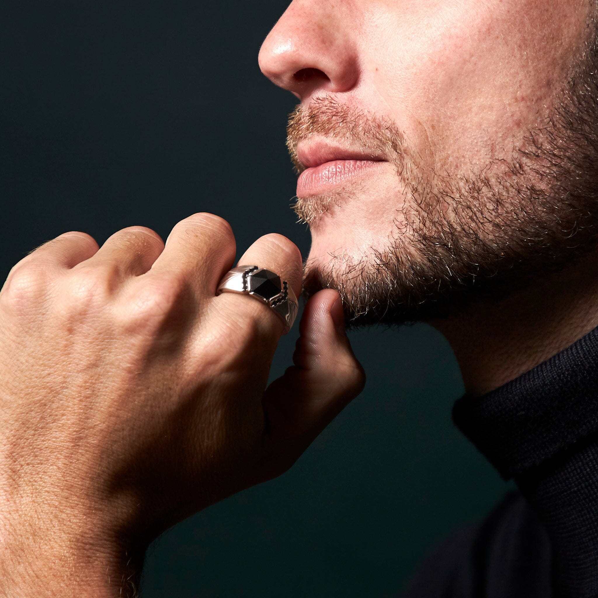 Men's Wide Band Shield Ring with Black Onyx Rings AWNL 