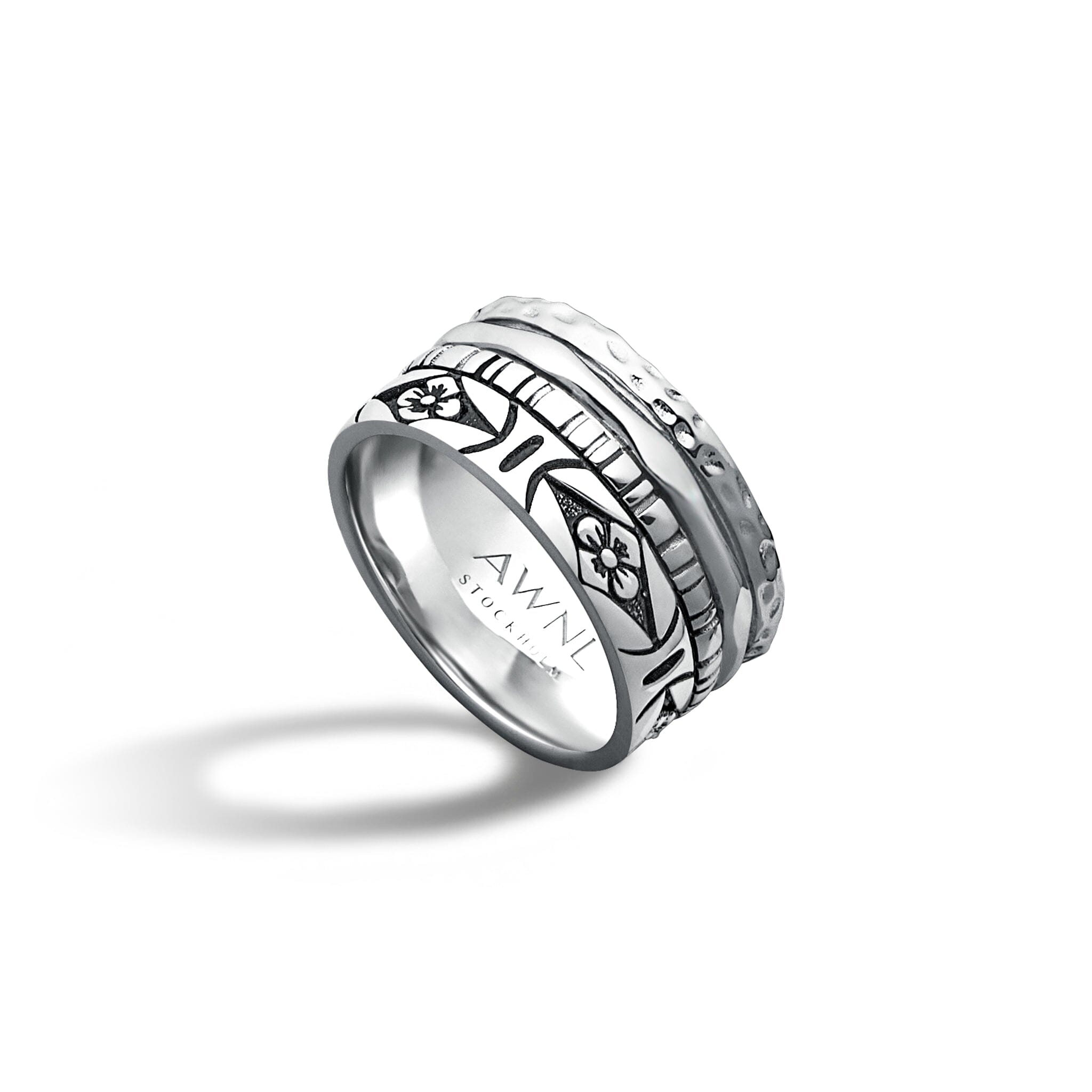 Men's Wide Band Silver Ring of Vajra Carnea Sea Rings AWNL