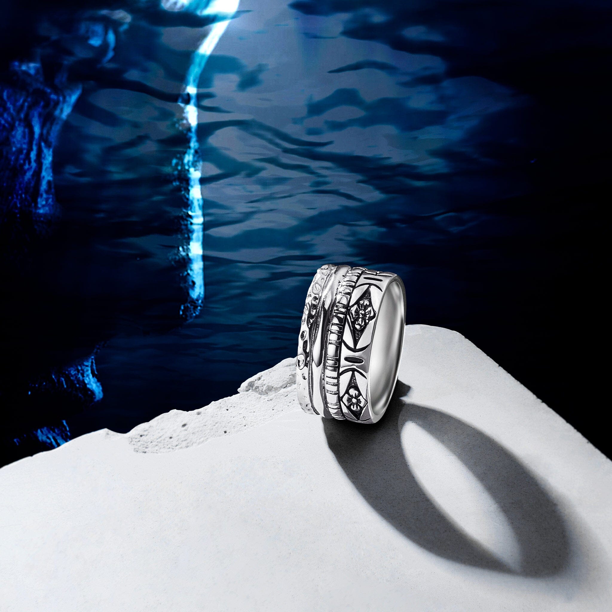 Men's Wide Band Silver Ring of Vajra Carnea Sea Rings AWNL