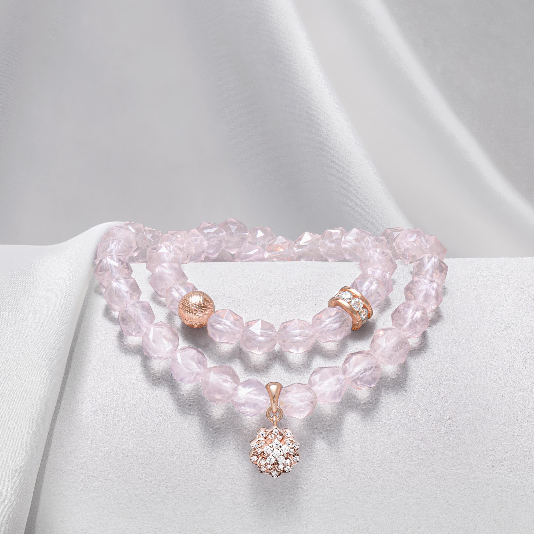 Women's Double Wrap Violet Bracelet with Meteorite and Rose Quartz Bracelets
