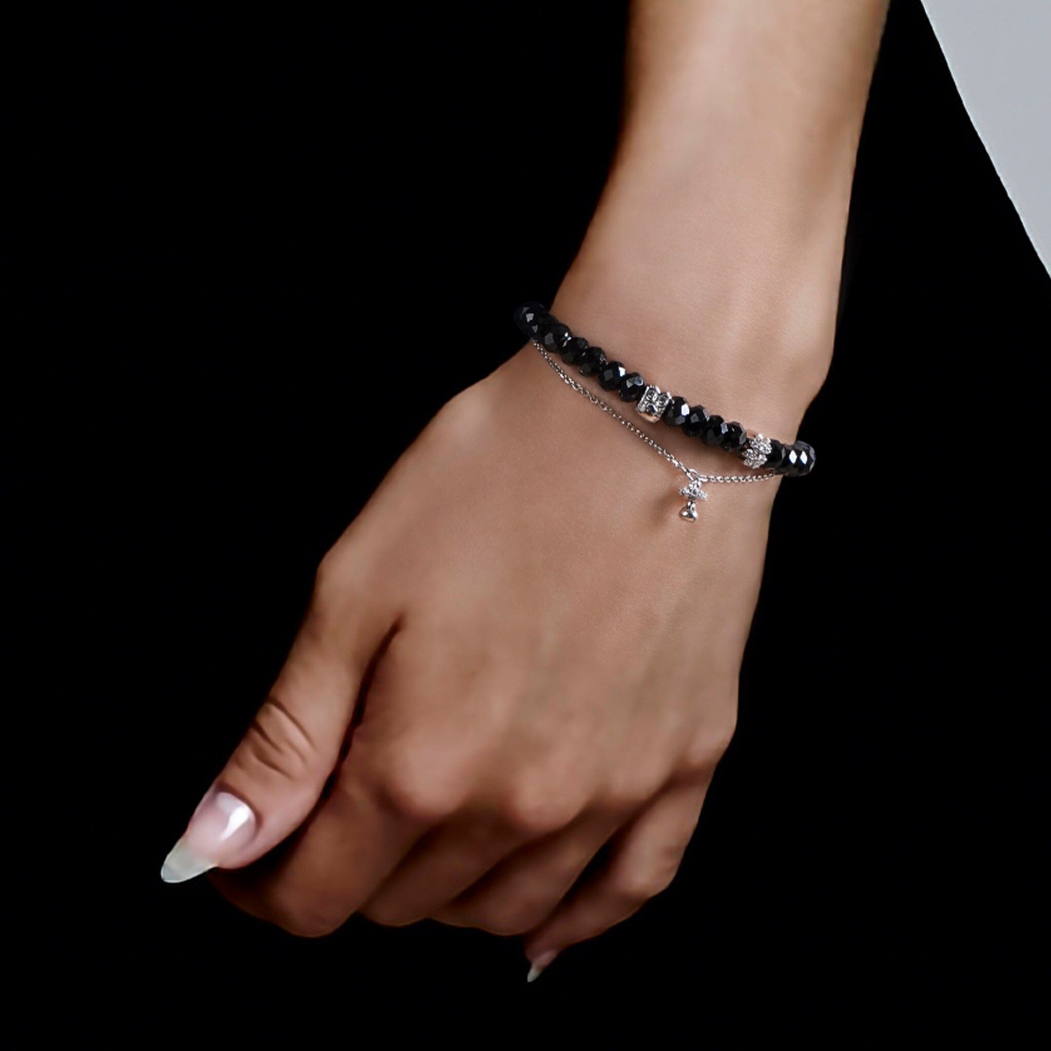 Women's Chain Bracelet with Black Spinel Bracelets WAA FASHION GROUP 