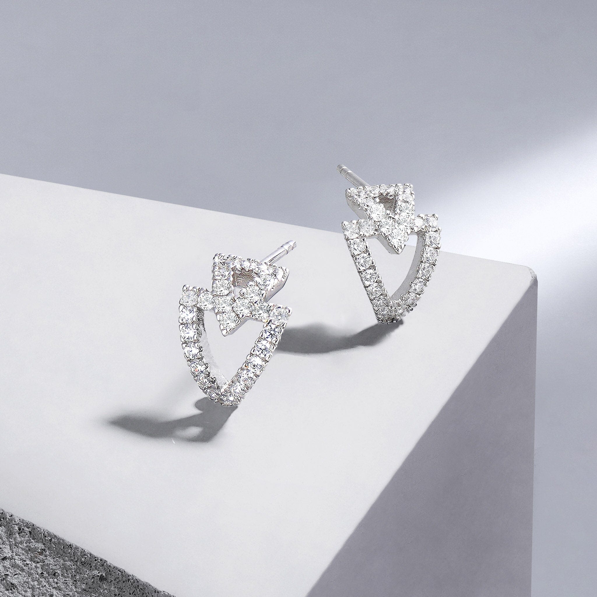 Women's Double Triangle Silver Studs Earrings AWNL