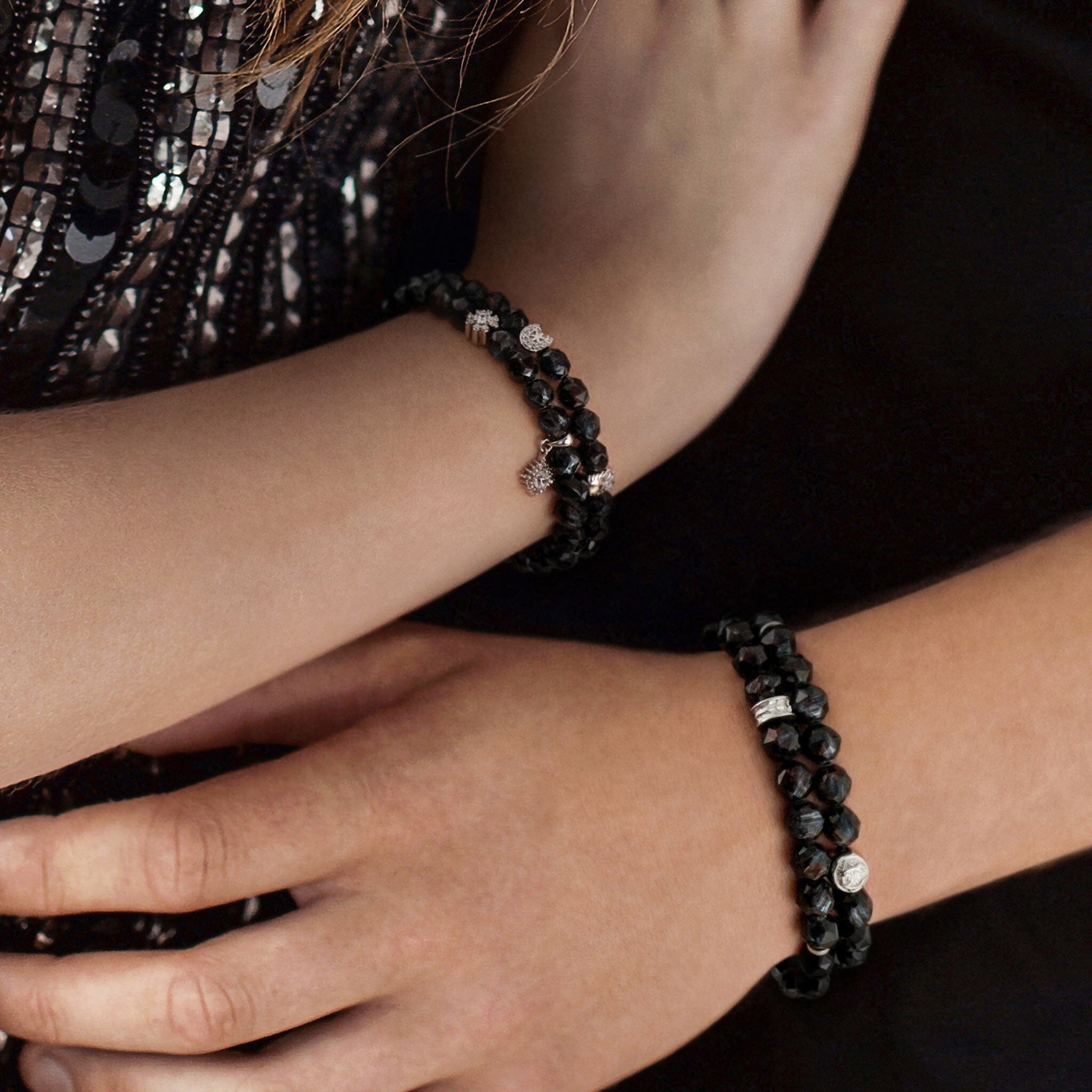 Women's Double Wrap Beaded Bracelet of Lucky Charms with Nuummite Bracelets WAA FASHION GROUP