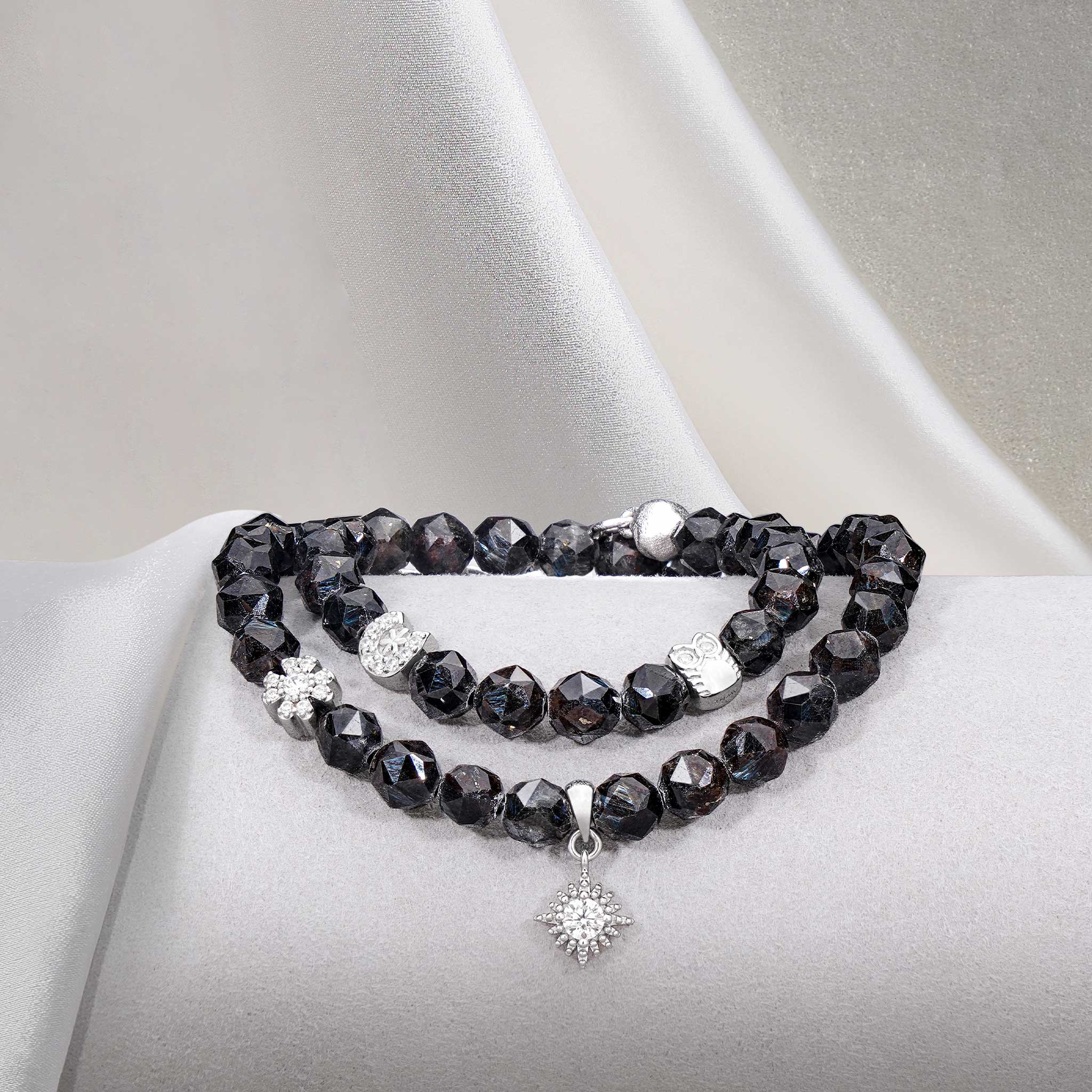 Women's Double Wrap Beaded Bracelet of Lucky Charms with Nuummite Bracelets WAA FASHION GROUP