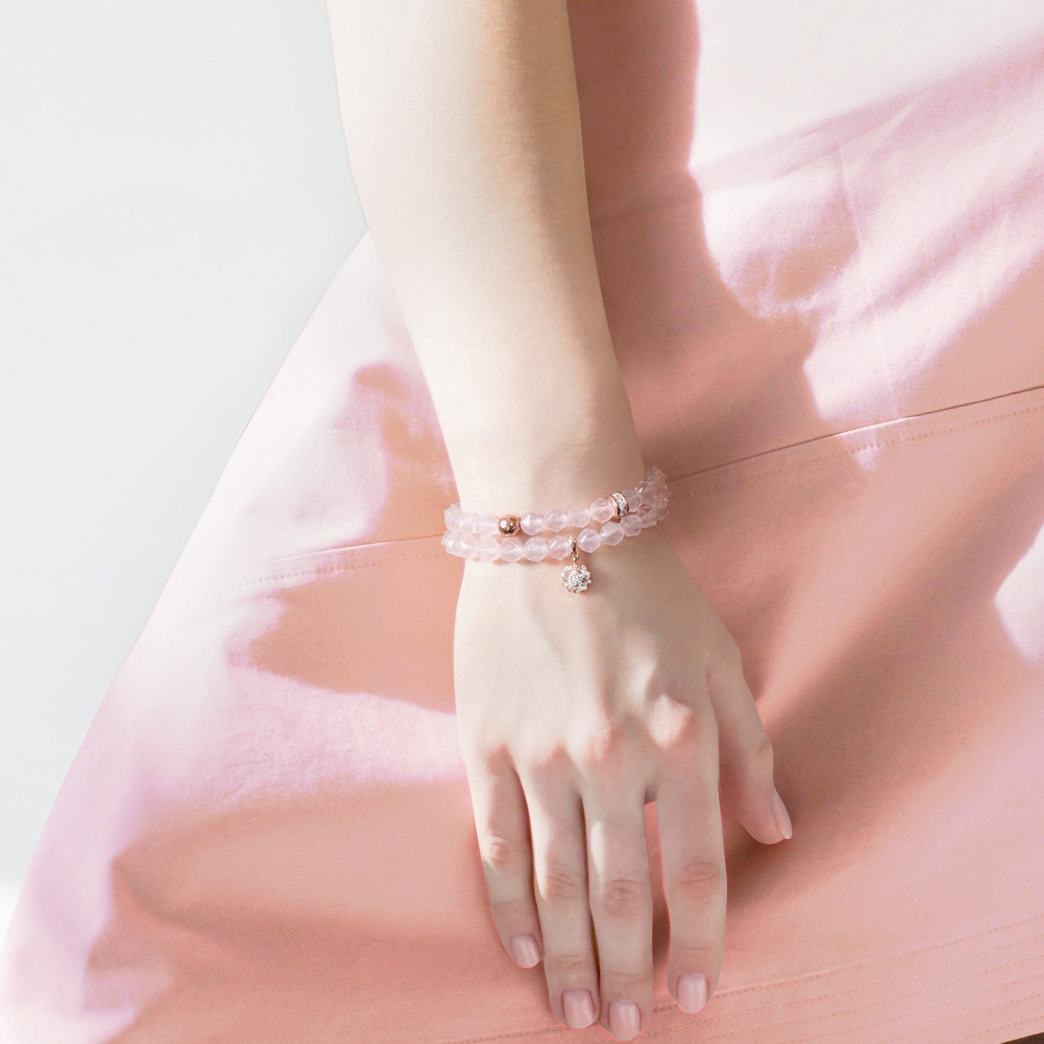 Women's Double Wrap Violet Bracelet with Meteorite and Rose Quartz Bracelets WAA FASHION GROUP