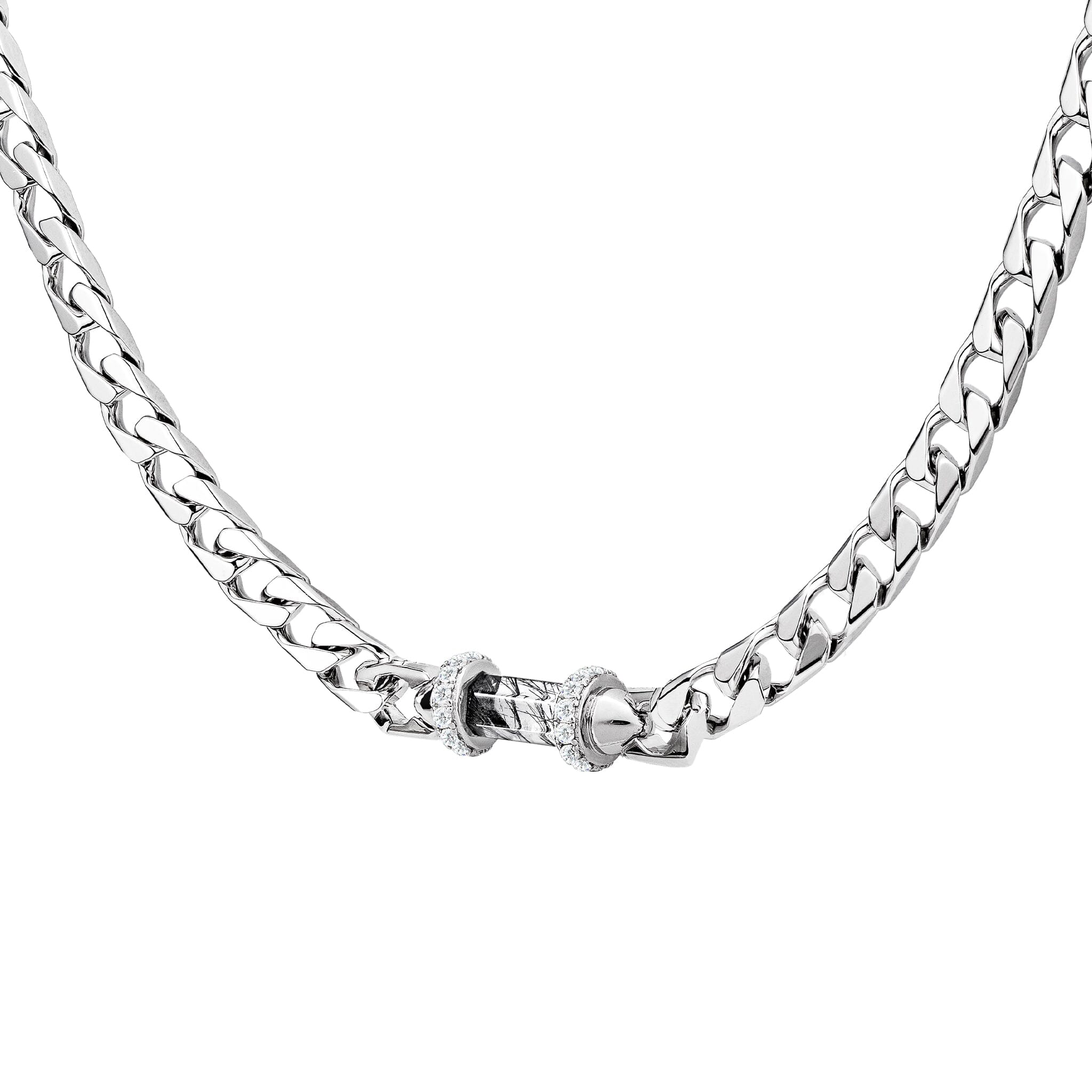 Women's Fantasy Silver Chain Necklace with Black Rutilated Quartz Necklaces WAA FASHION GROUP