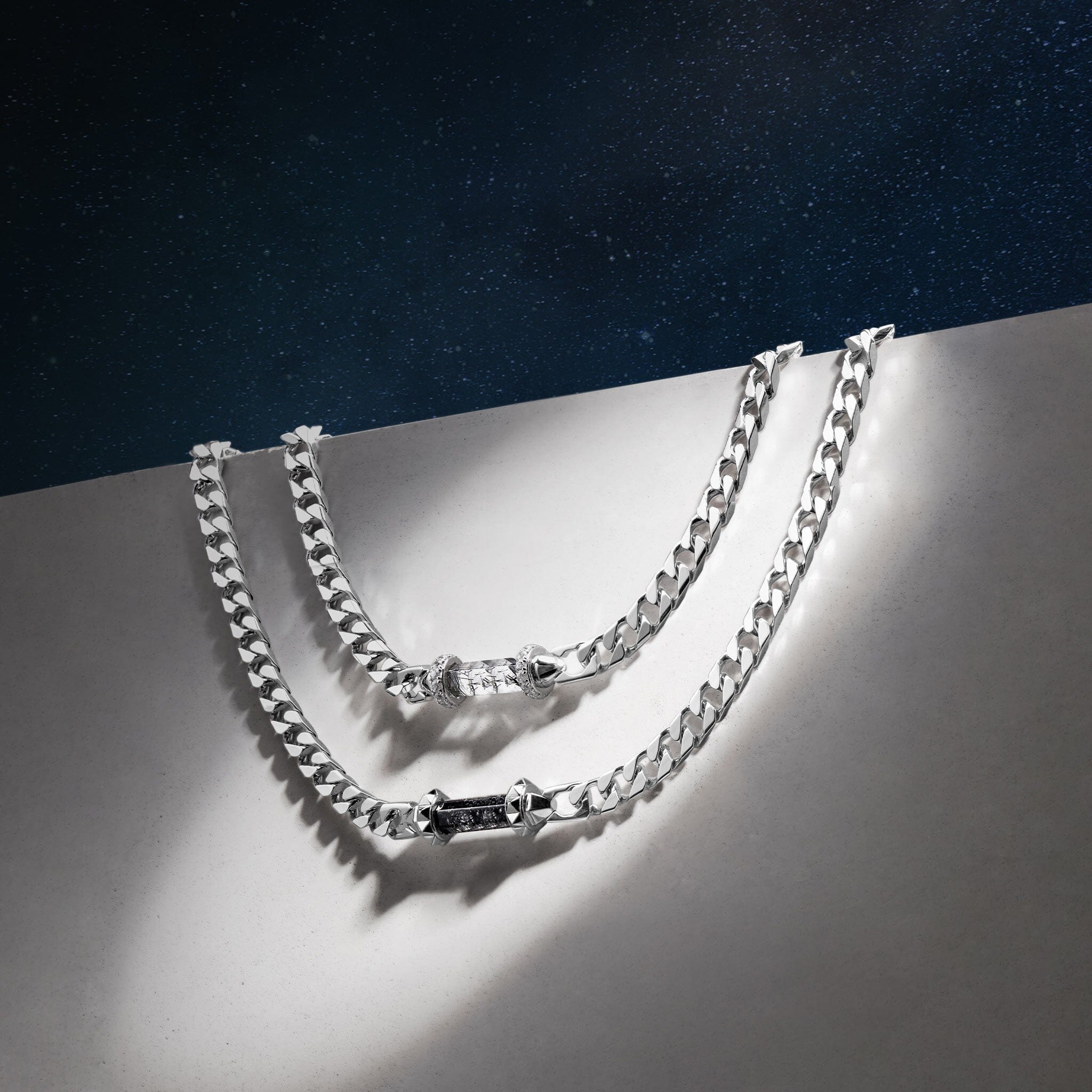 Women's Fantasy Silver Chain Necklace with Black Rutilated Quartz Necklaces WAA FASHION GROUP