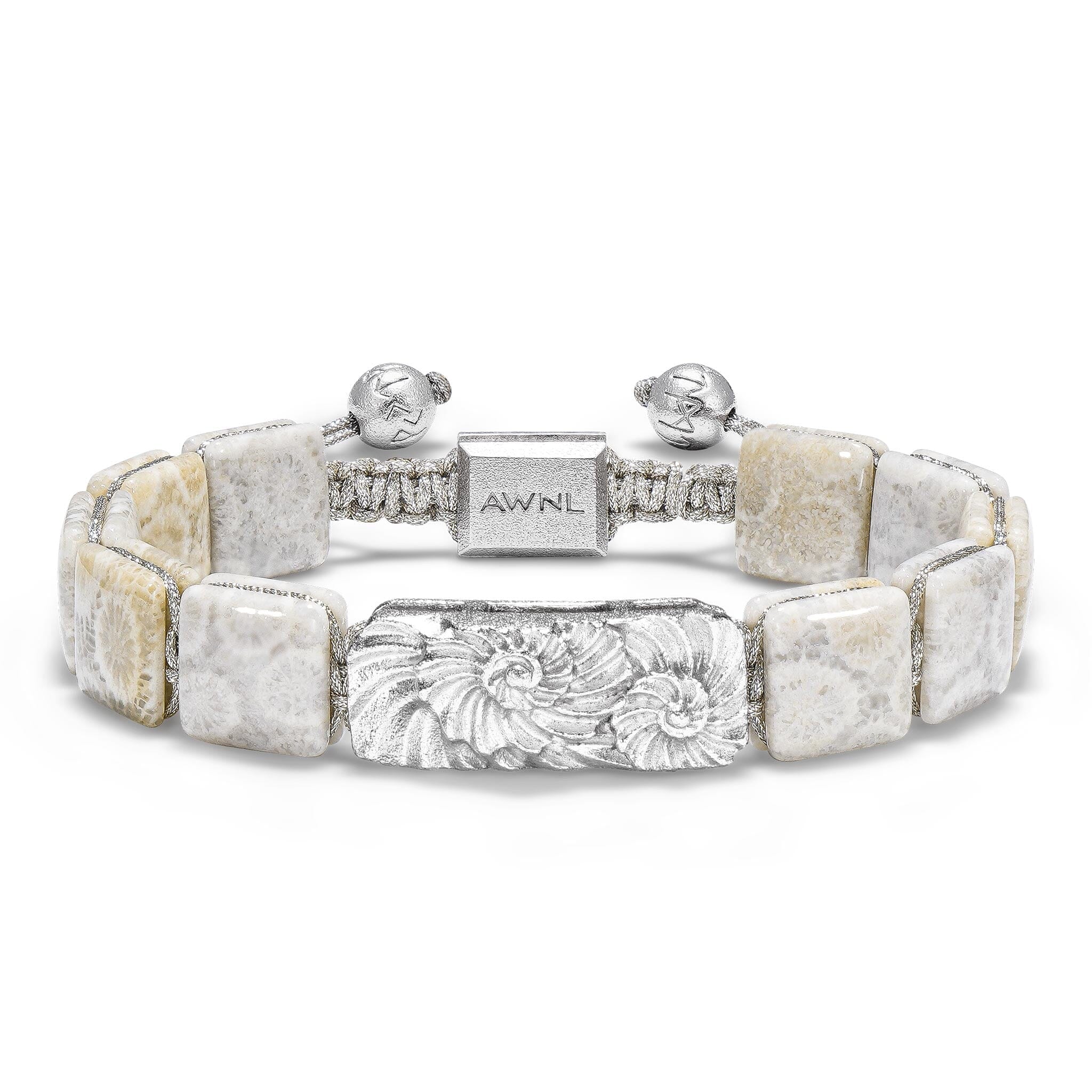 Women's Flatbead Bracelet with Agatized Coral and Twin Ammonite Charm Bracelets WAA FASHION GROUP