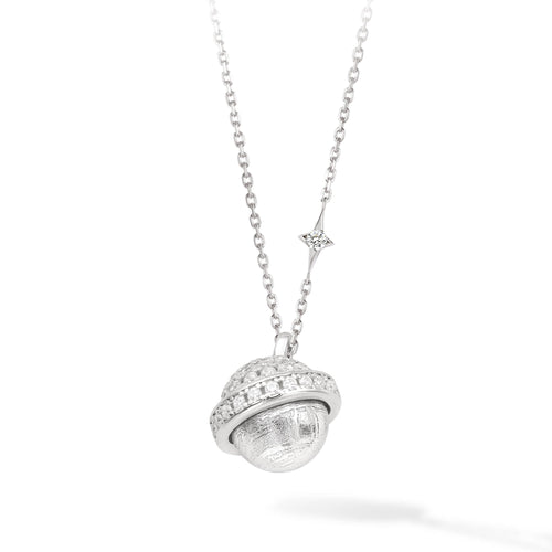 Women's Lunar Silver Necklace with Meteorite Necklaces WAA FASHION GROUP Silver Adjustable