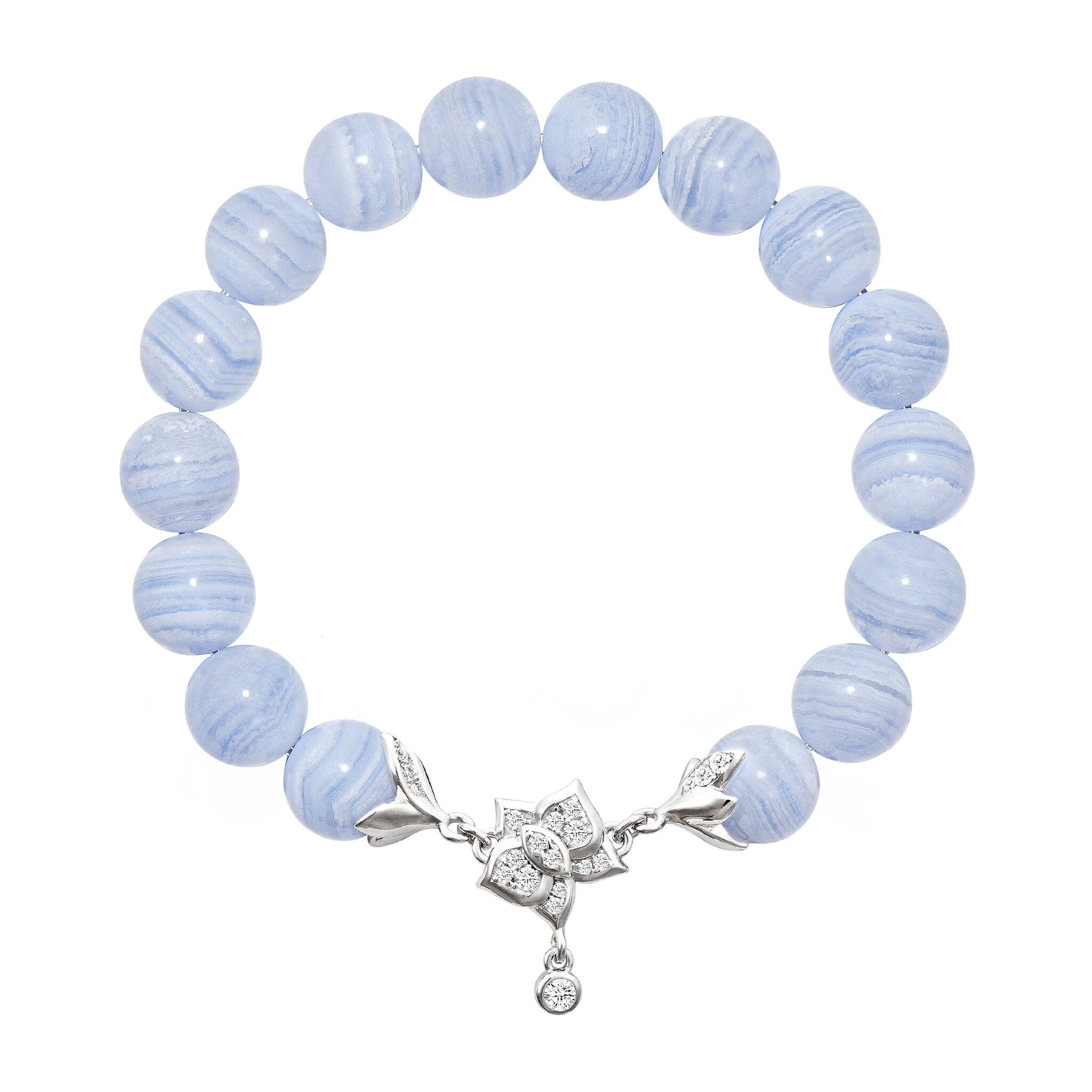 Women's Moth Orchid Charm Beaded Bracelet with Blue Lace Agate Bracelets WAA FASHION GROUP 