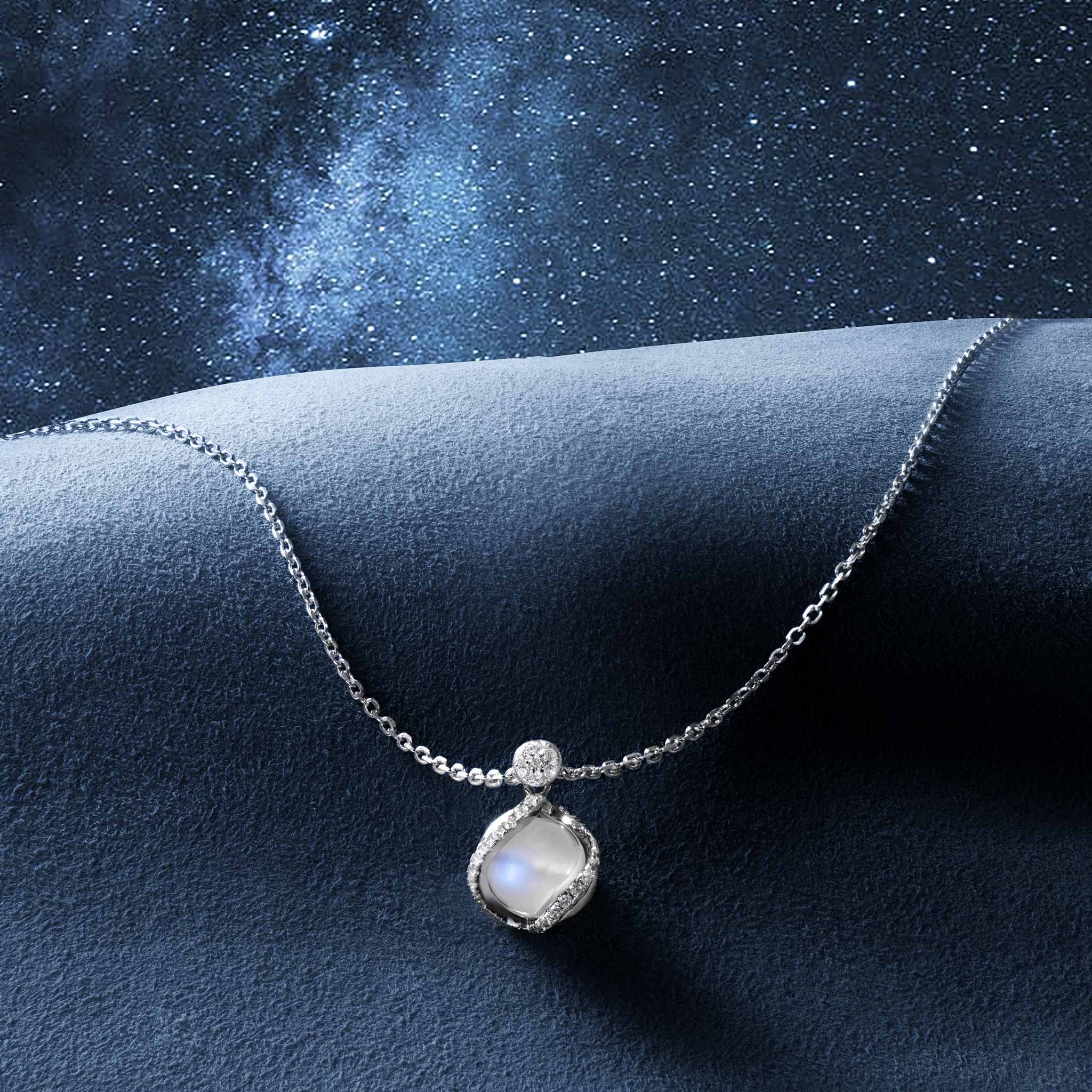 Women's Moving Ball Necklace with Moonstone Necklaces WAA FASHION GROUP 