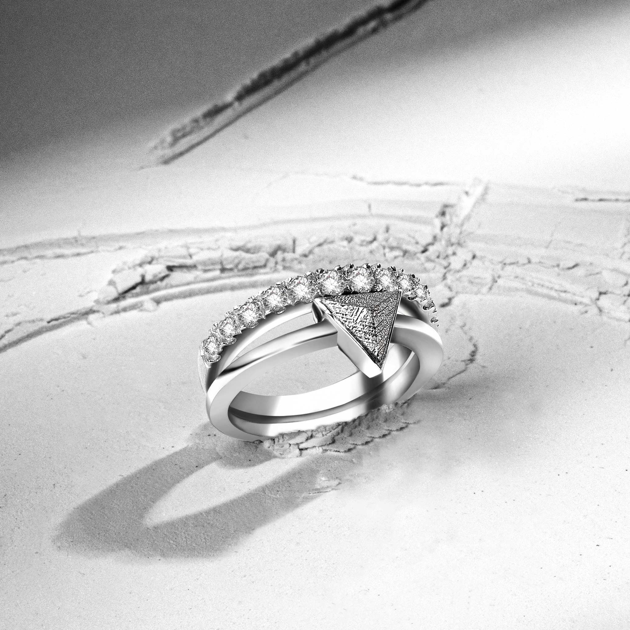 Women's Pyramid Silver Ring Set with Meteorite Rings AWNL
